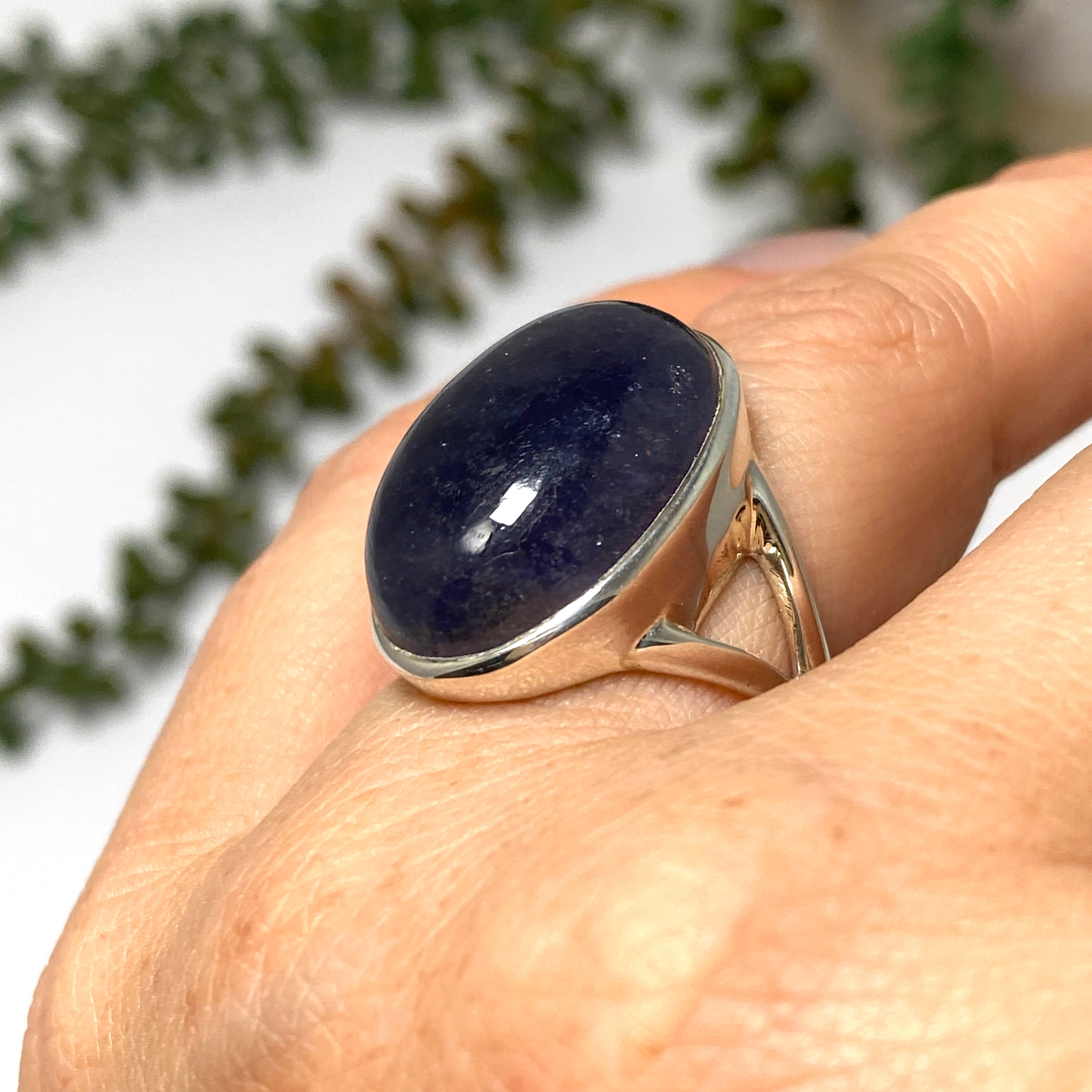 Iolite Sunstone Oval Cabochon Split Band Ring - Size 6.5 - Handmade Sterling Silver Jewelry - Perfect for Wedding, Engagement & Everyday Wear