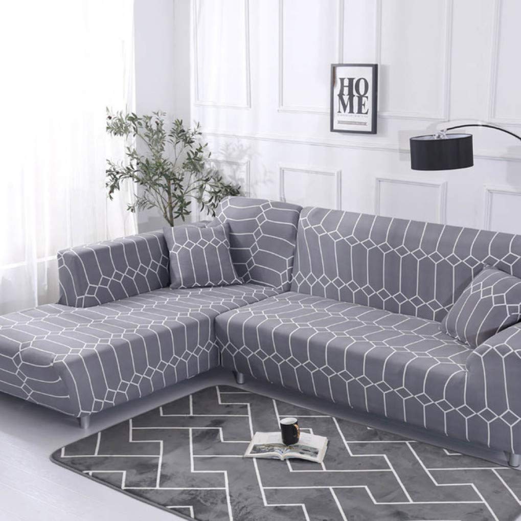 Grey Printed Dustproof Loveseat Sofa Cover - Stretchable Slipcover for L-Shape Sectional Sofas, Living Room Corner Couch Protector | Perfect for Pet Owners & Home Decor Upgrade