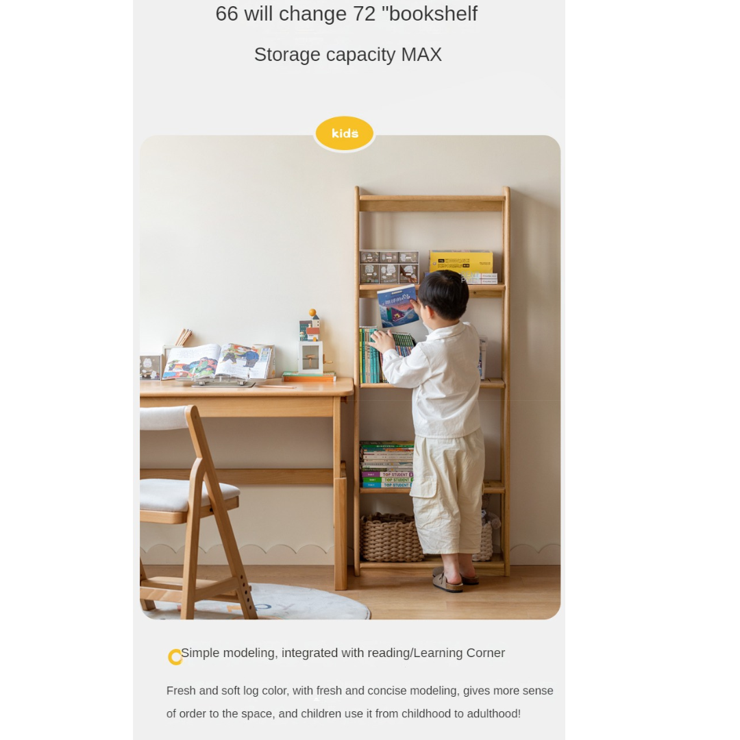 Solid Wood Floor-to-Ceiling Bookshelf - Beech & Oak Wooden Storage Shelf for Books, Toys, and Home Decor | Perfect for Living Room, Nursery, and Home Office Organization