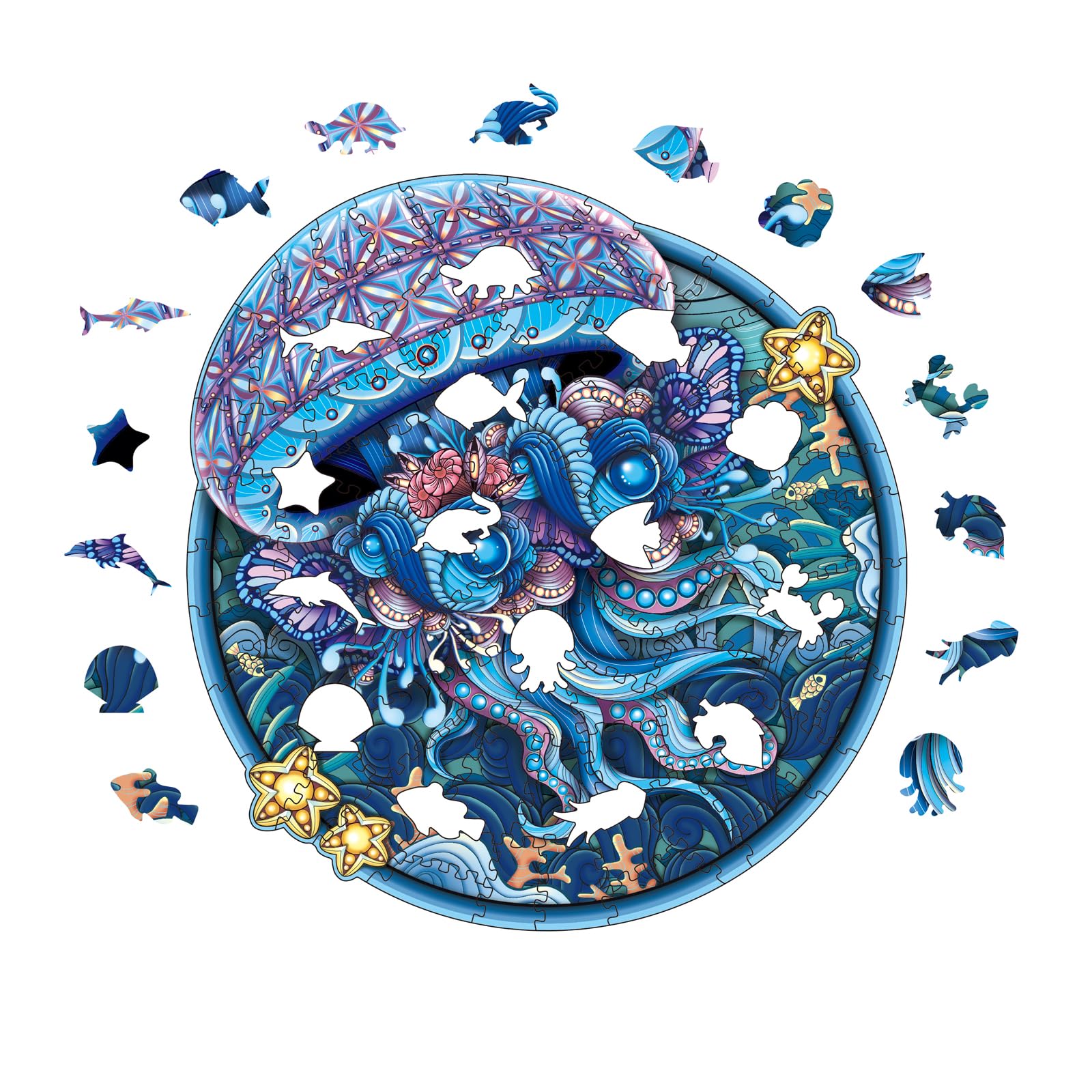 Premium Wooden Jigsaw Puzzle for Adults & Families - Colorful Animal Shaped Brain Teaser Game (Jellyfish Design) | Perfect Gift for Birthday, Christmas, Thanksgiving | Fun Home Entertainment & Stress Relief Activity