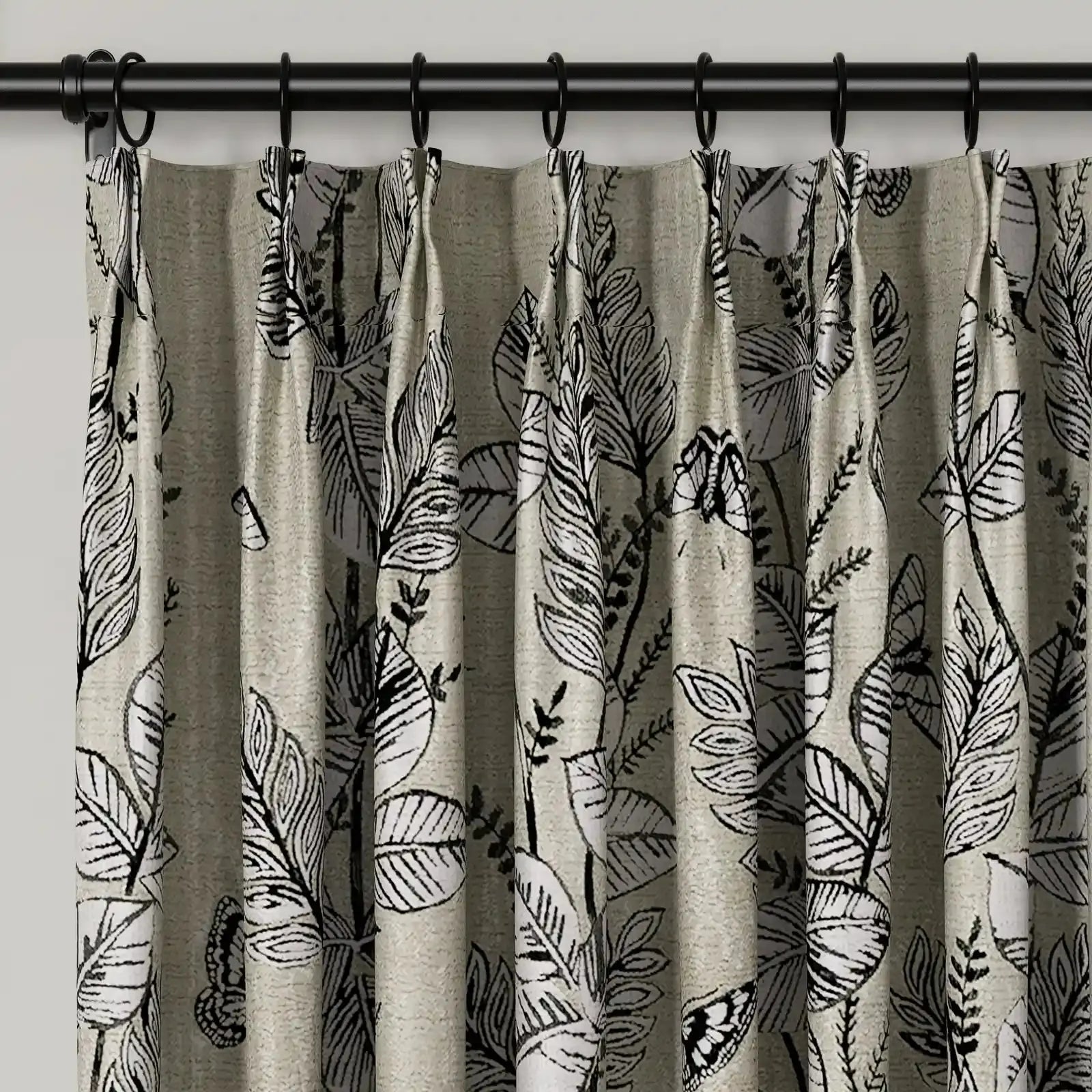 Lydia Foliage Jacquard Pleated Curtains - Elegant Floral Pattern Window Drapes for Living Room & Bedroom Decor
