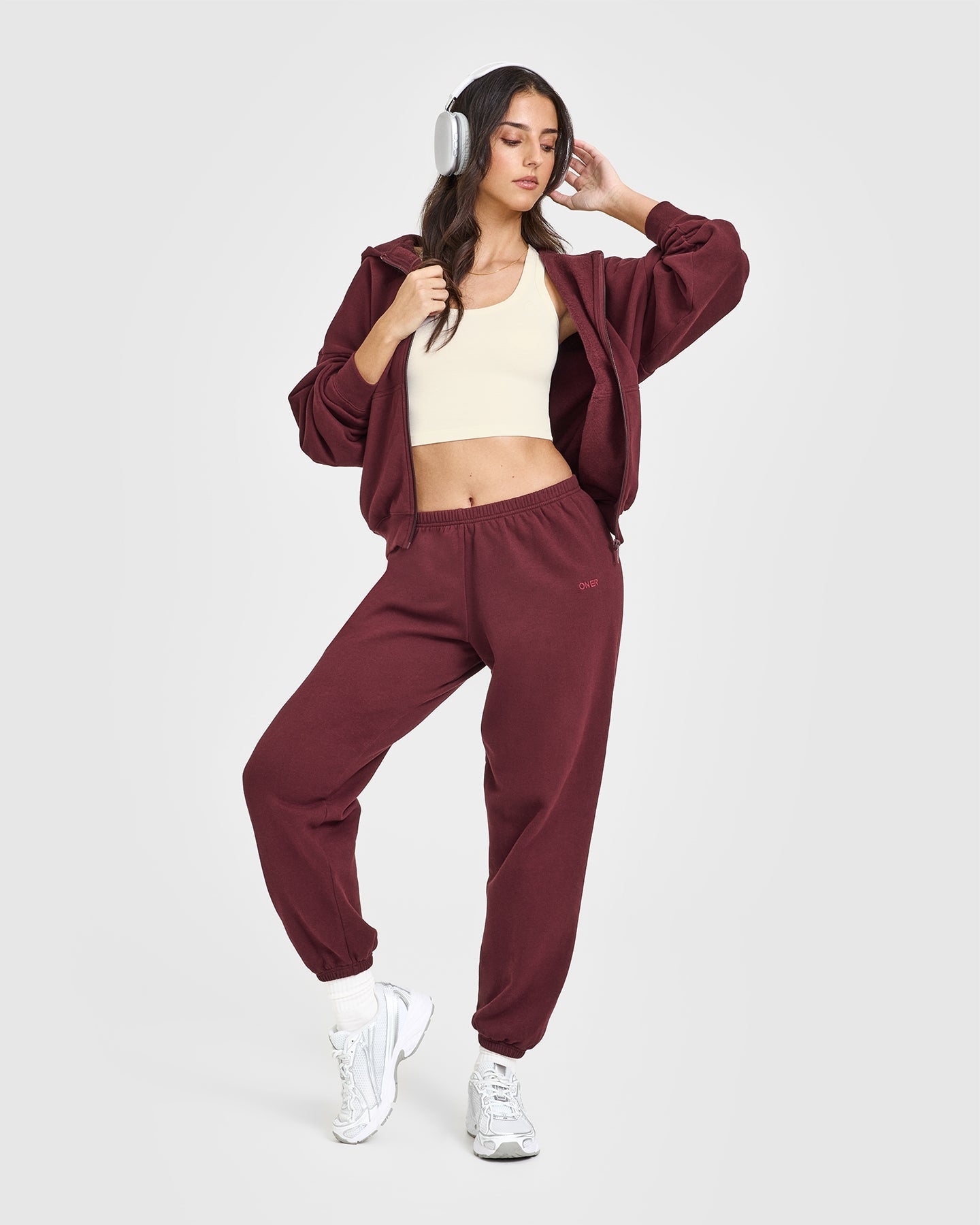 Mid Weight Joggers for Women - Soft Comfortable Rosewood Color Lounge Pants for Running, Yoga & Casual Wear