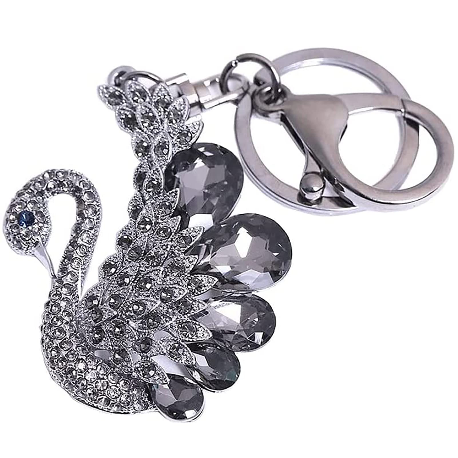 Elegant Crystal Swan Keychain for Women - Stylish Car Key Holder with Animal Shaped Pendant, Family Key Ring Gift (Grey, 4.7 x 1.2 x 2.0 in) - Perfect for Daily Use, Car Keys, Purse Accessories & Gift Giving