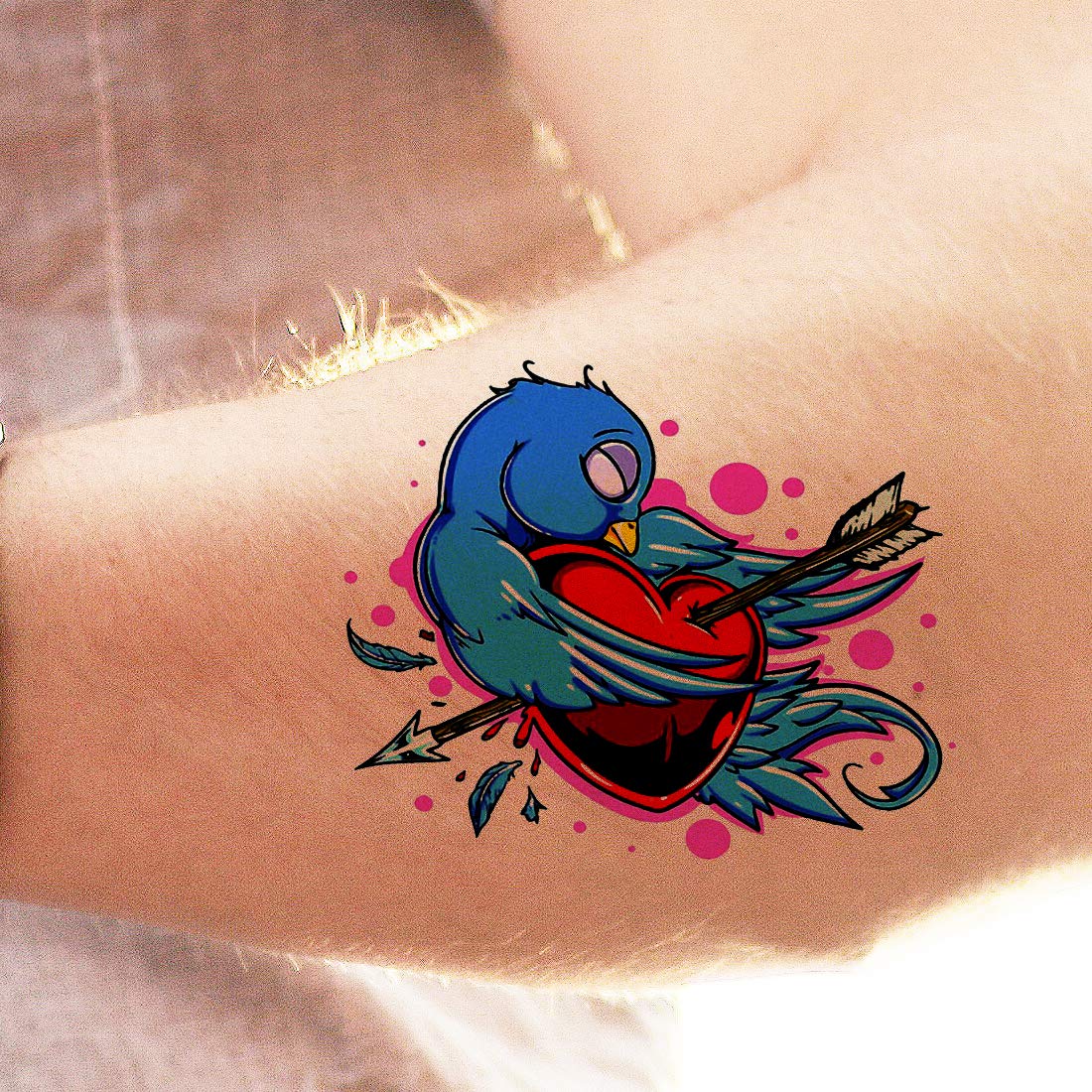 Voorkoms® Birds Heart Temporary Tattoo - Waterproof Fake Body Art for Women & Men - Perfect for Parties, Festivals, and Beach Events