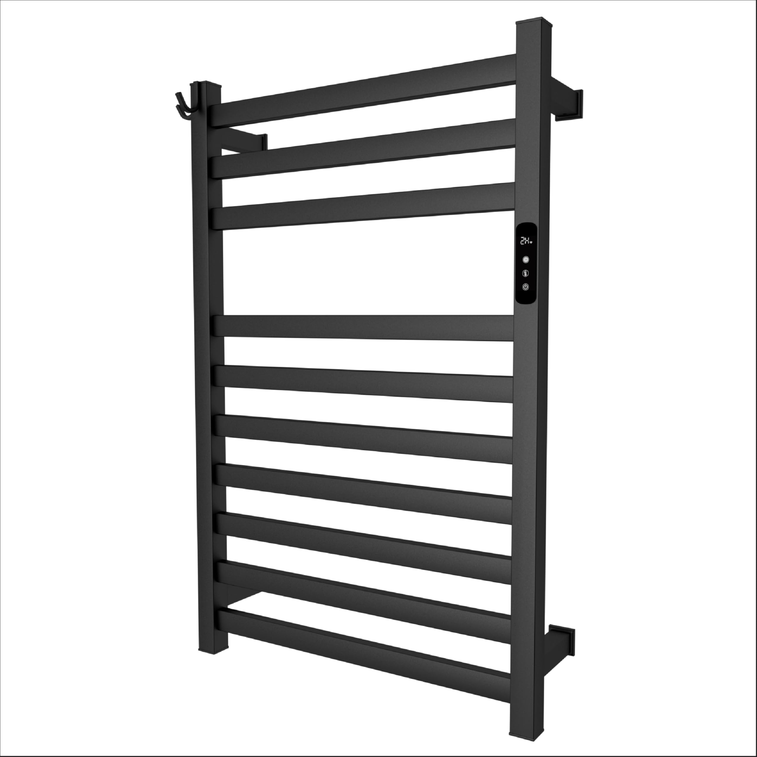 Brandon Basics Matte Black Wall Mounted Electric Towel Warmer - Built-in Timer, Hardwired & Plug-in Options for Bathroom, Spa & Luxury Home Use