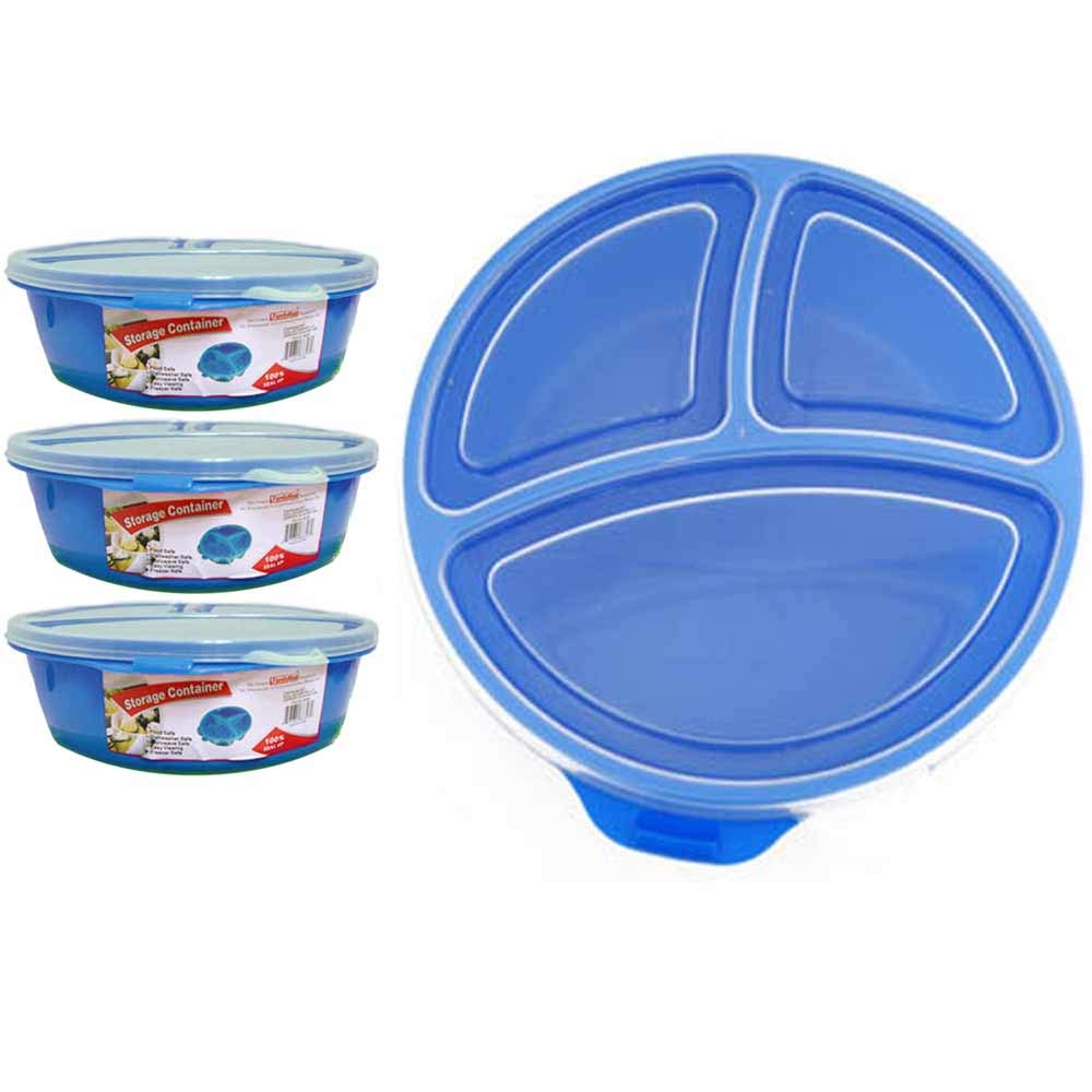3-Piece Large Microwave-Safe Food Storage Containers with Lids - Divided Bento Box Meal Prep Containers for Office Lunch, Picnics & Leftovers (Blue)