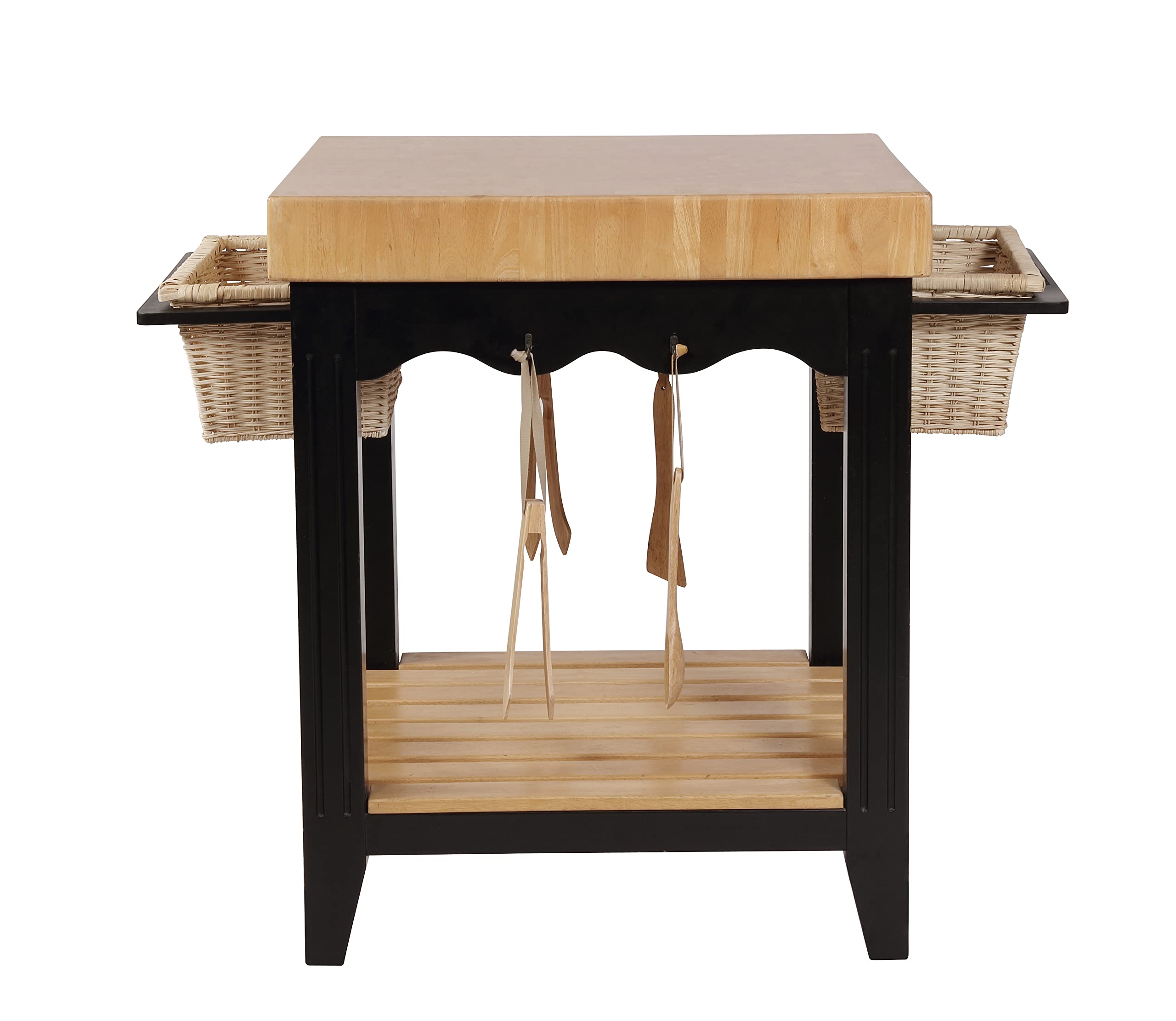 Premium Powell Color Story Black Butcher Block Kitchen Island - Durable Wooden Countertop for Food Prep, Dining & Entertaining - Perfect for Modern Farmhouse, Industrial & Rustic Kitchen Designs
