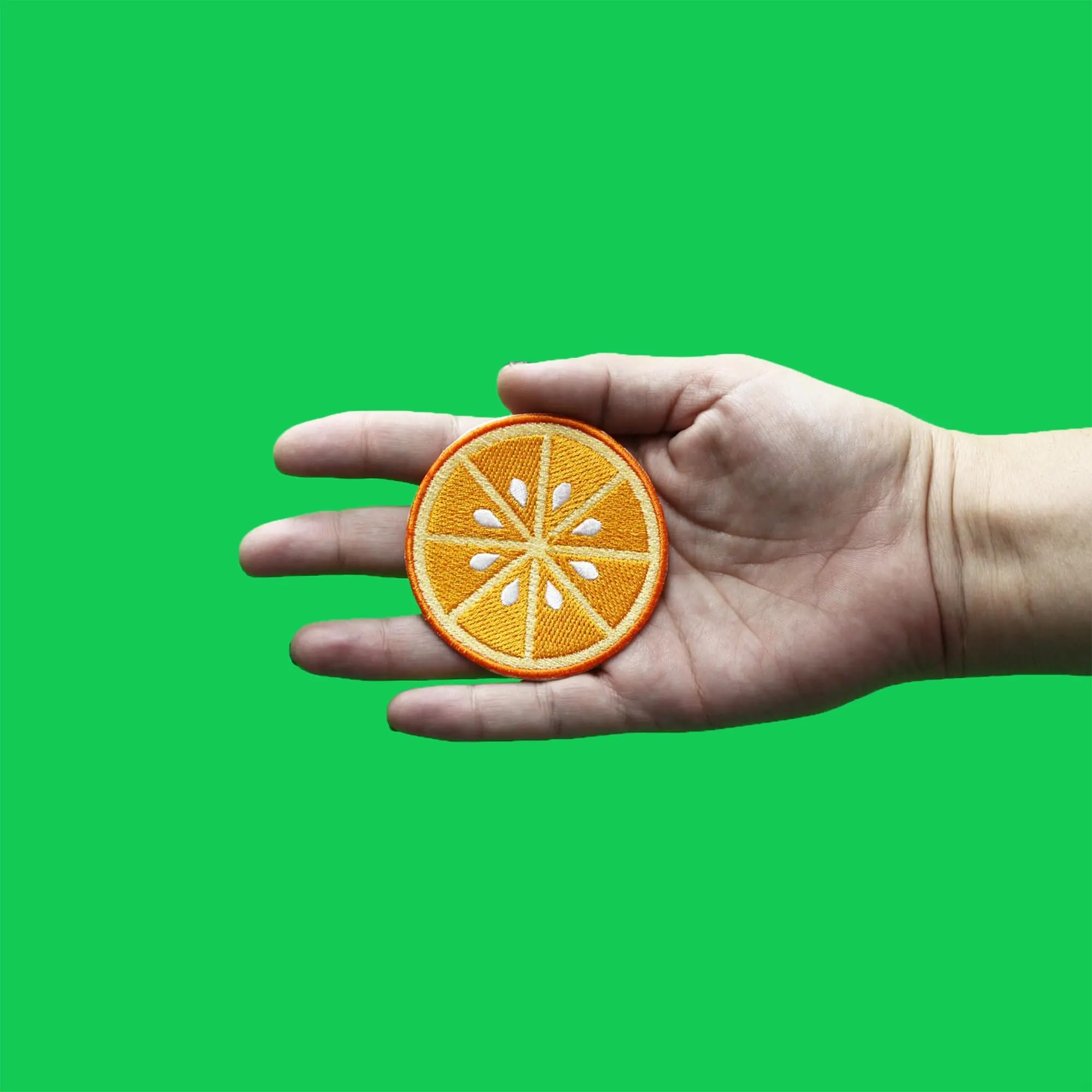 Orange Slice Round Patch - Fresh Cut Citrus Embroidered Iron On Applique for DIY Crafts, Jackets & Backpacks - Fun Fruit Design for Clothing, Hats & Accessories