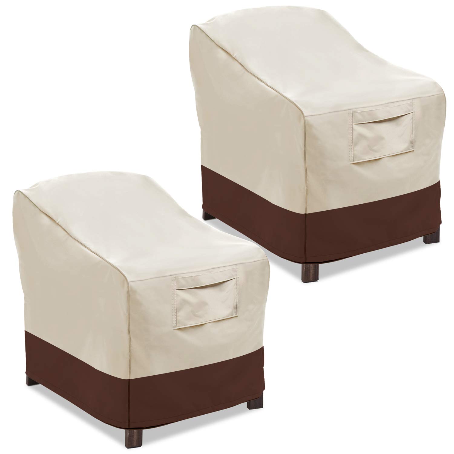 Vailge Heavy Duty Waterproof Patio Chair Covers 2 Pack - Outdoor Deep Seat Lounge Furniture Covers for Lawn, Garden & Deck (Large, Beige & Brown) | UV Resistant & Weatherproof Protection