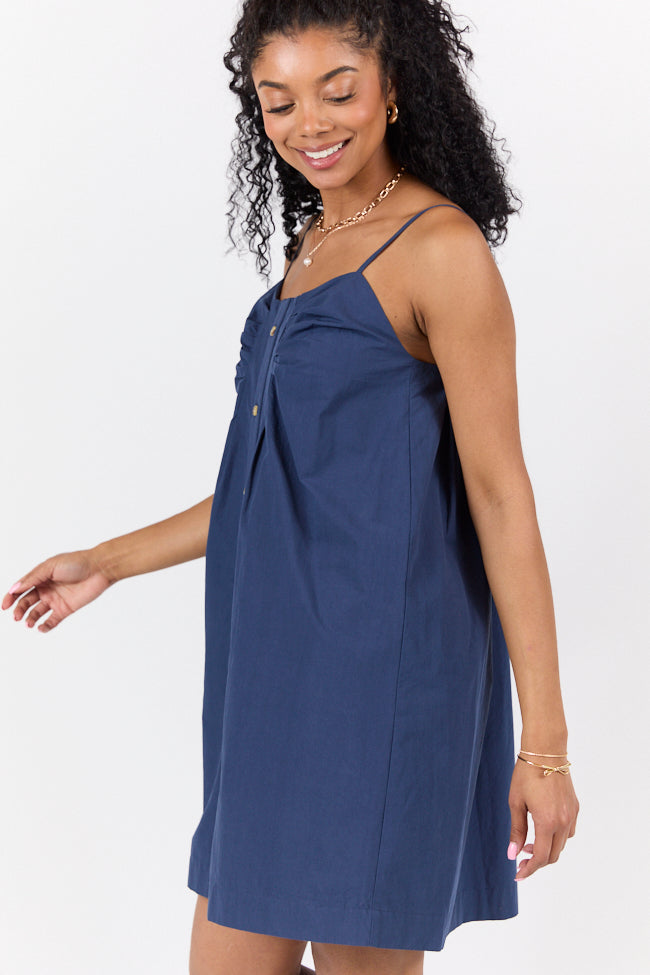 No Looking Back Navy Blue Button Front Dress for Women - Elegant Office & Casual Wear | Perfect for Work, Parties & Everyday Outfits