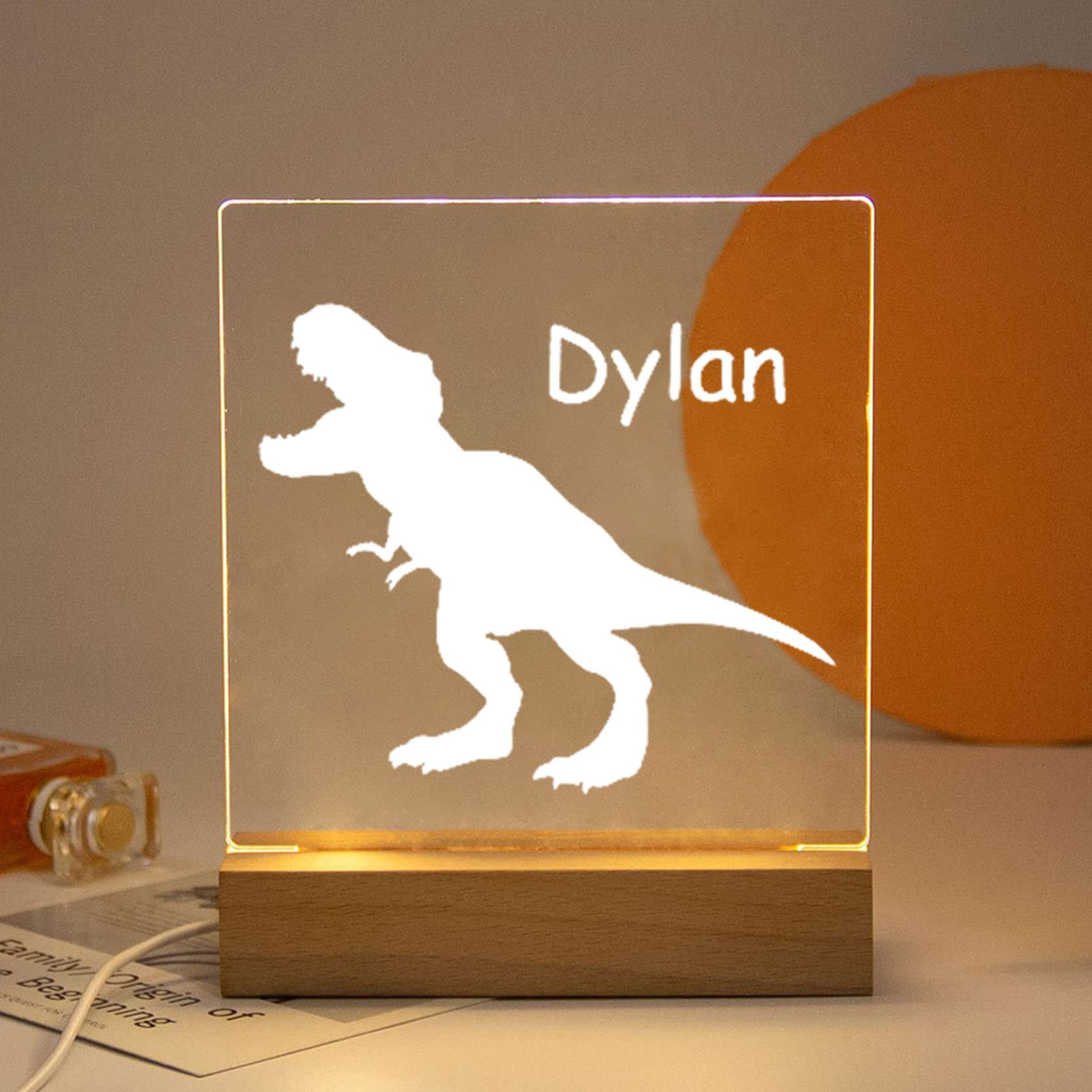 Personalized Dinosaur Night Light for Kids - Custom Name LED Nursery Lamp, Bedroom & Playroom Decor - Perfect Gift for Children's Rooms, Birthday & Christmas Presents (Ideal for Bedtime, Nighttime Comfort & Soothing Ambience)