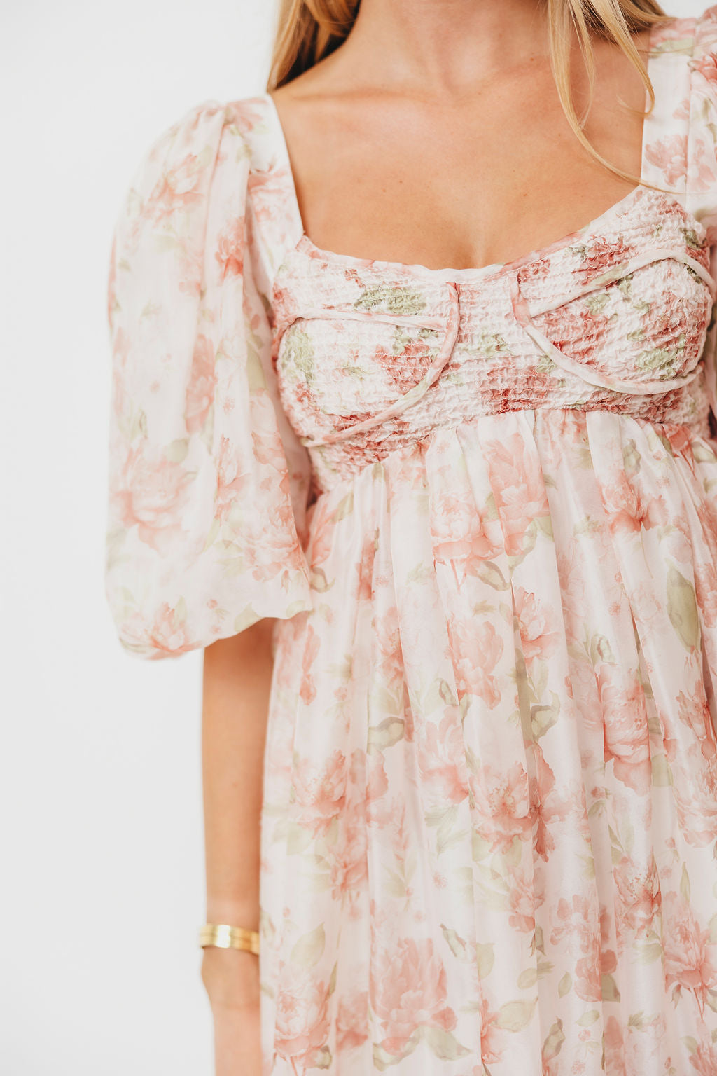 Saint Malo Floral Smocked Mini Dress in Peach - Summer Casual Dress for Women, Beach Vacation Outfit, Garden Party Attire