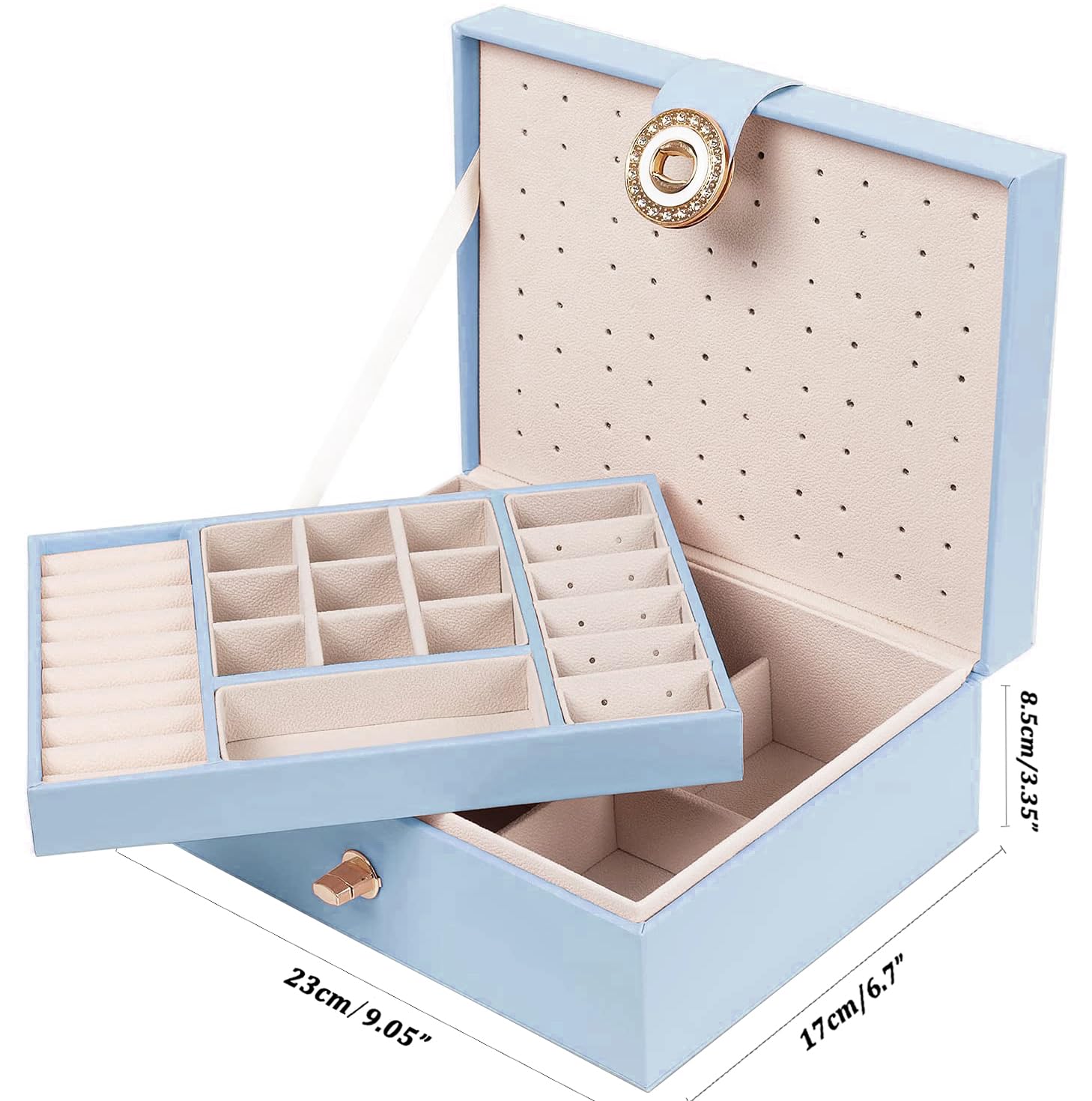 **Blue Jewelry Box Organizer for Girls - Earring Holder, Necklace & Ring Storage - Perfect for Teen Bedroom, Travel & Gift Giving**