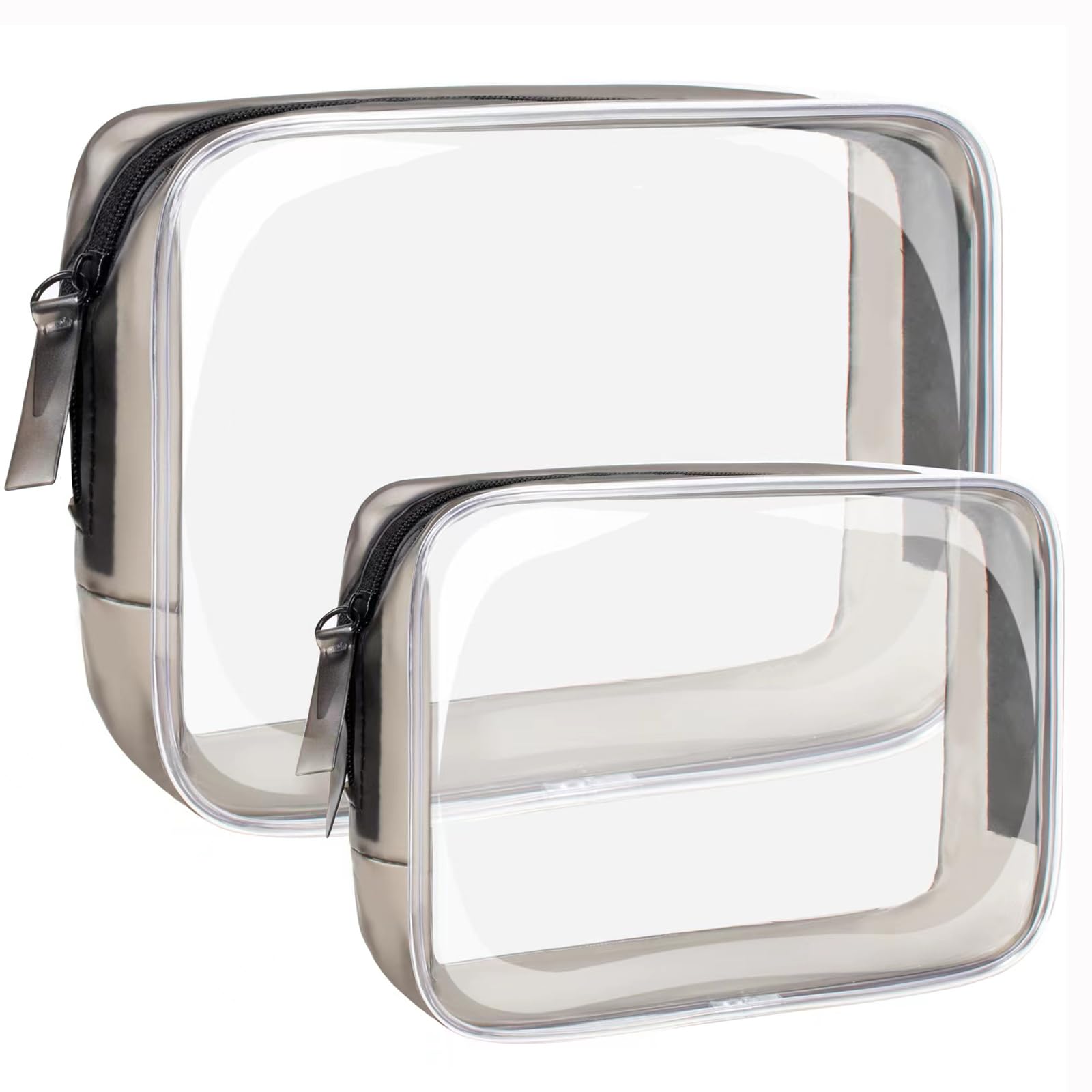 2 Pack Clear Makeup Bags - TSA Approved Travel Toiletry Organizer for Cosmetics | Waterproof Carry-On Cosmetic Pouch for Airport, Beach & Daily Use | Portable Clear Travel Essentials Bag for Women & Men