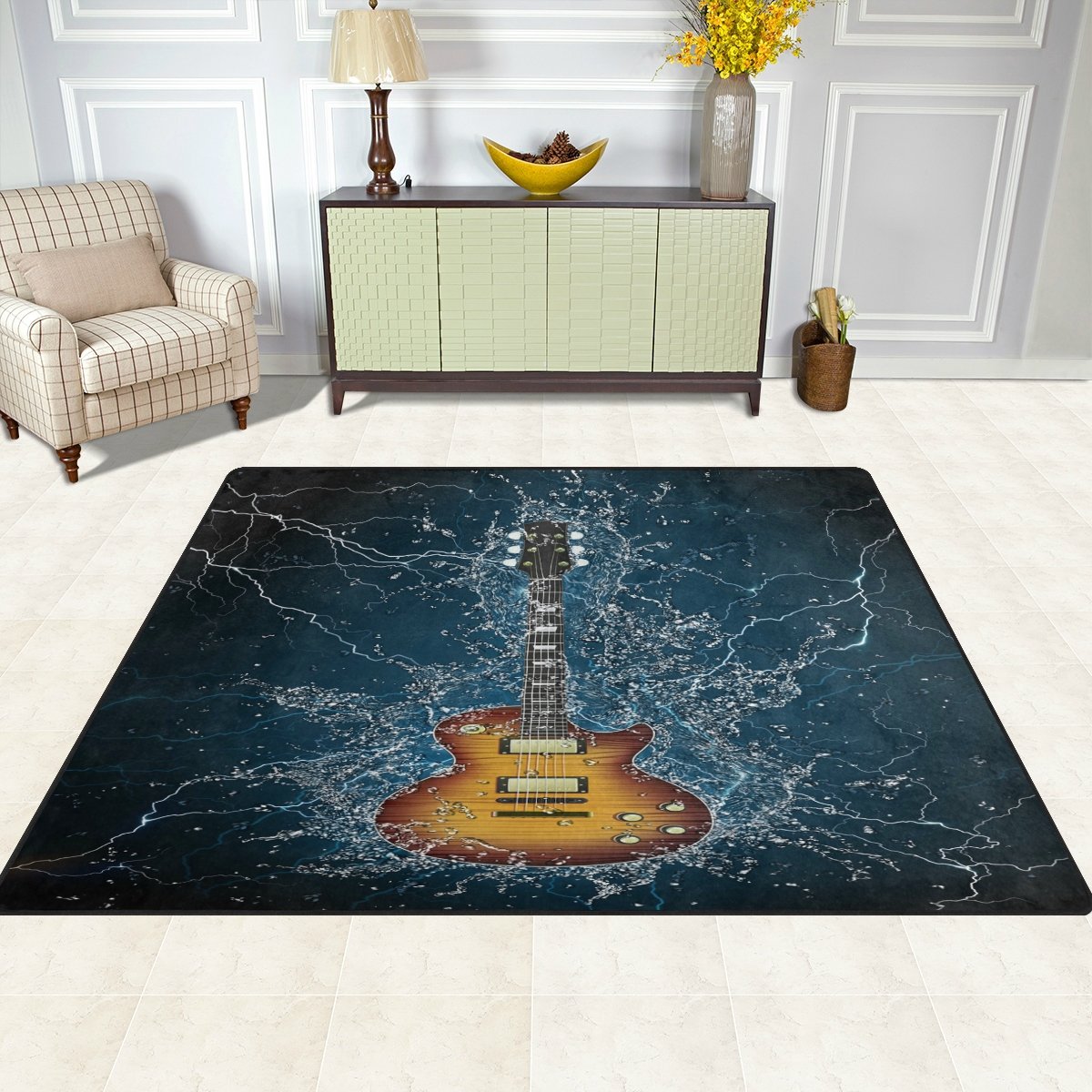ALAZA Electric Guitar Design Abstract Area Rug - 5'3