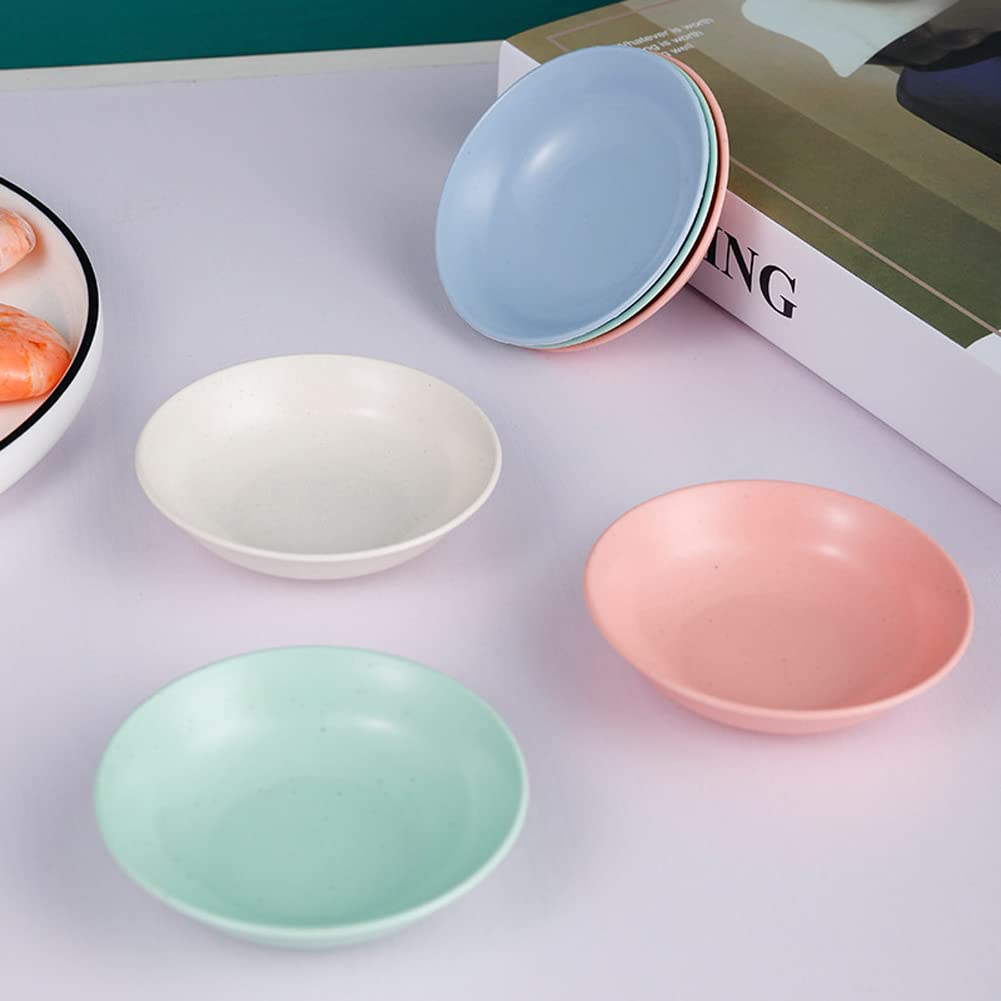 8-Piece Plastic Mini Round Sauce Dishes Set - Small Dipping Bowls for Soy Sauce, Condiments & Appetizers - Perfect for Home Kitchen, Restaurants & Party Serving (Pink, Blue, Green, White) - Ideal for Sushi, Dumplings, Snacks & Salad Dressing