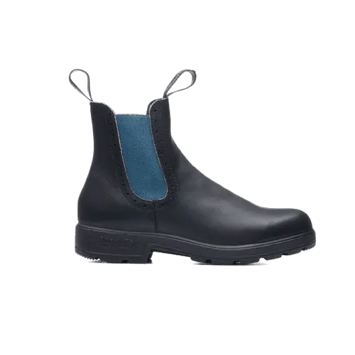 Blundstone 2320 Original Women's High Top Boots - Black with Green Elastic Side - Comfortable & Durable Chelsea Boots for Walking, Hiking & Everyday Wear
