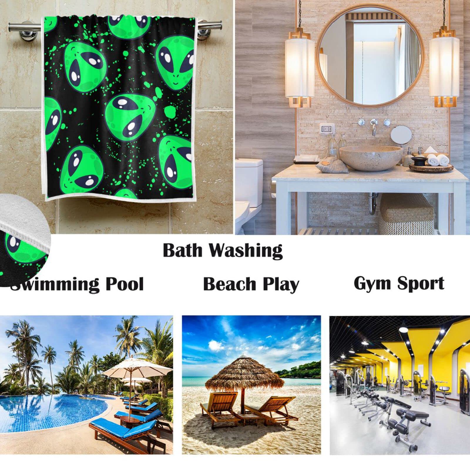Pfrewn Alien Green Doodle Hand Towels - Super Soft & Highly Absorbent Bath & Kitchen Towels (16x30 inches) - Perfect for Bathroom, Guest Room & Kitchen Decor - Great as Dish Towels, Hand Towels & Home Decorative Accents