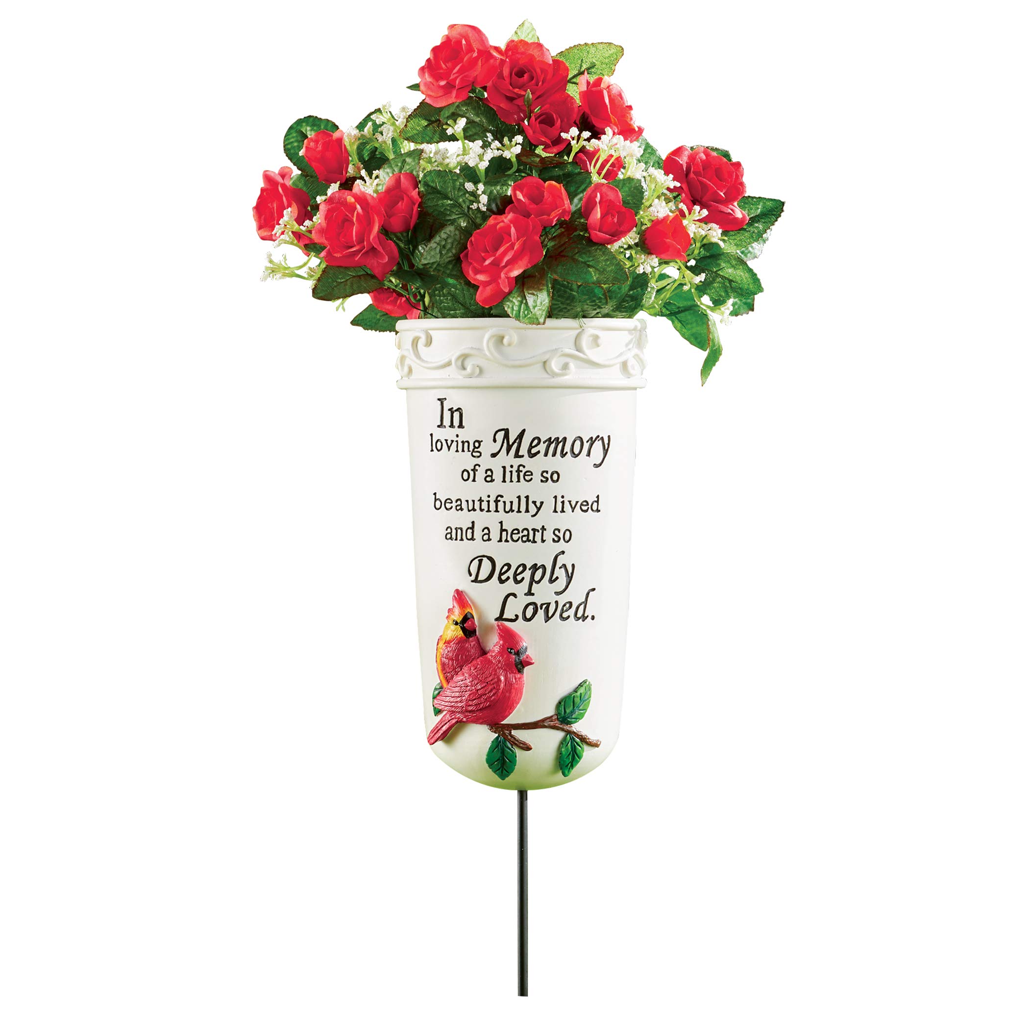 Loving Memory Cardinal Memorial Garden Vase Stake - Handcrafted Outdoor Memorial Decor for Loved Ones - Perfect for Graveside Tributes, Memorial Gardens & Backyard Remembrance