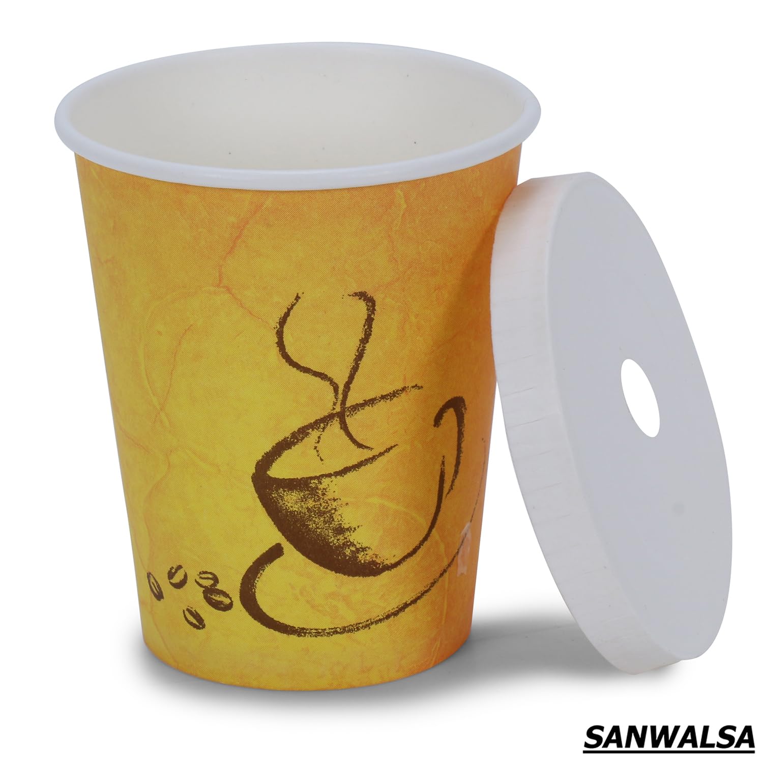 SANWALSA 8 oz (250 ml) Disposable Paper Cups with Lids & Multicolor Straws - Pack of 25, 100% Biodegradable & Eco-Friendly - Perfect for Juice, Coffee, Tea at Home, Office, Parties & Events