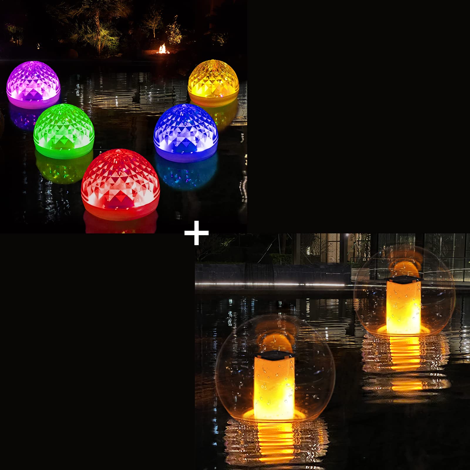 LanPool Solar Disco Light (1pc) & Solar Flame Lights (2pcs) - Waterproof Outdoor Party Decorations for Garden, Patio, and Backyard Lighting