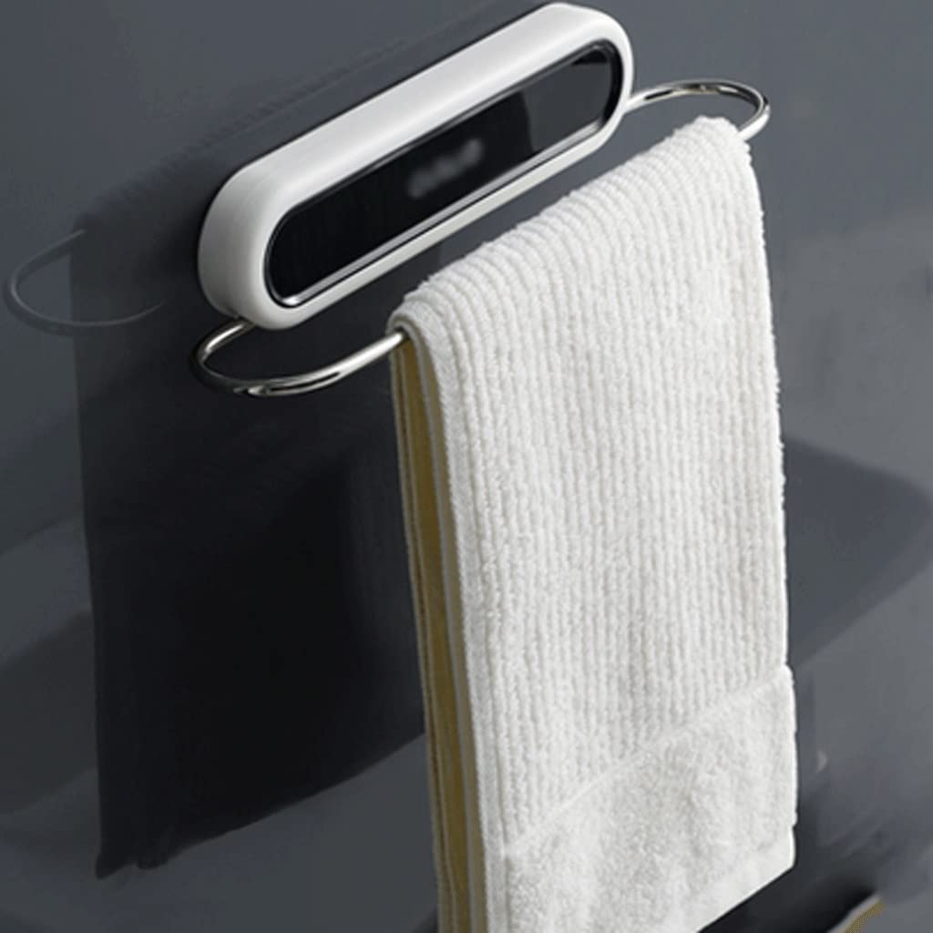Stainless Steel Wall-Mounted Bathroom Towel Rack - Space Saving Suction Cup Towel Holder for Bath Towels, Hand Towels & Washcloths - No Drill Bathroom Shelf Organizer for Small Spaces (Black) - Perfect for Apartments, Dorms & RVs