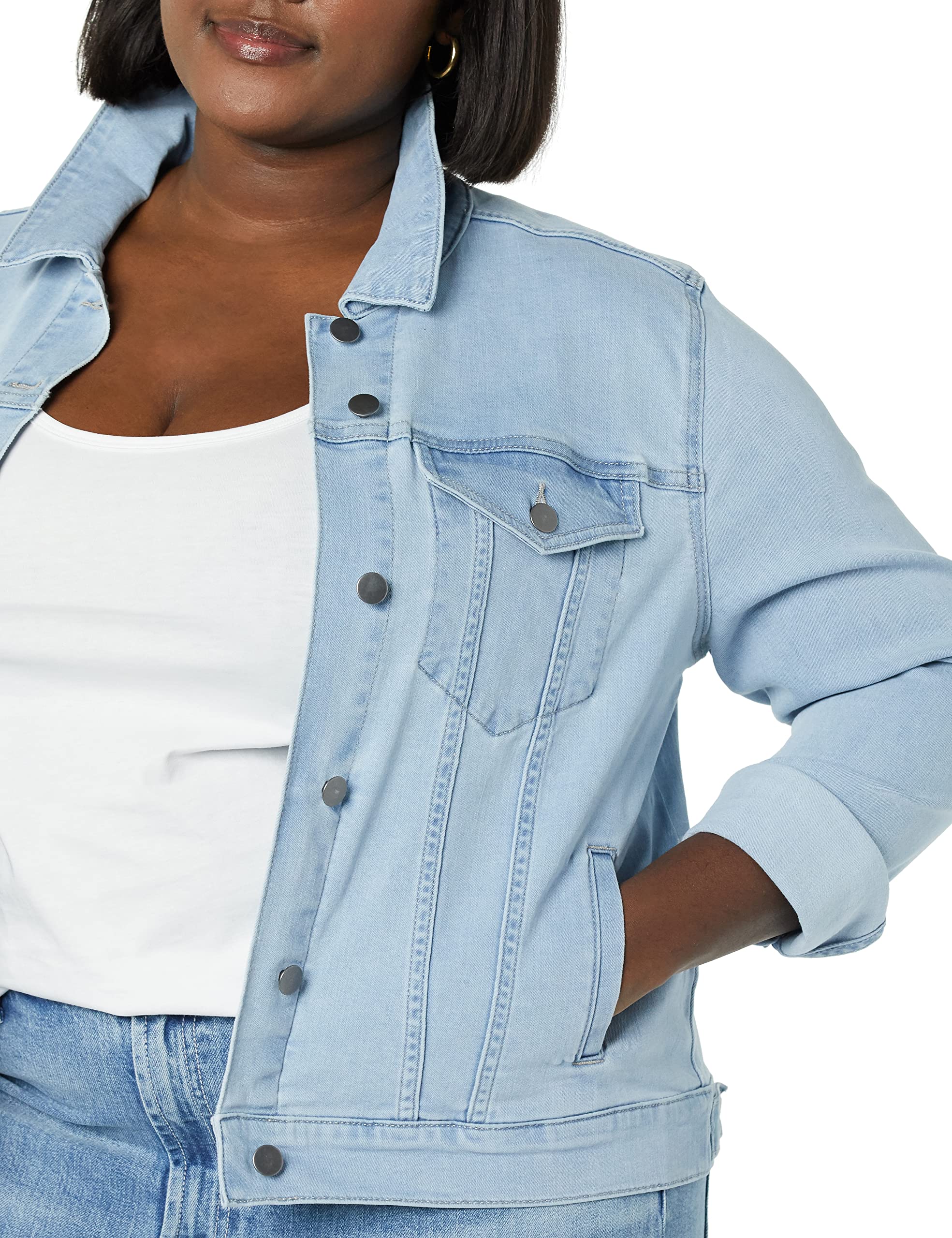 Amazon Essentials Women's Denim Jacket - Plus Size & Regular Fit Casual Outerwear for Everyday Wear, Date Night & Fall Layering