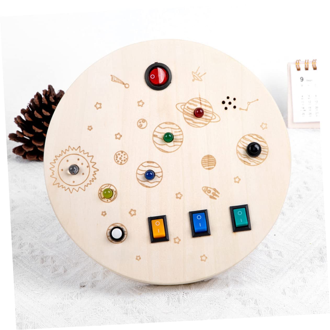 TOYANDONA 4pcs LED Light Busy Board Sensory Toy - Montessori Early Learning Wooden Activity Board for Toddlers, Space Themed Bath Toys for Kids - Perfect for Sensory Play, Autism Therapy & Baby Development