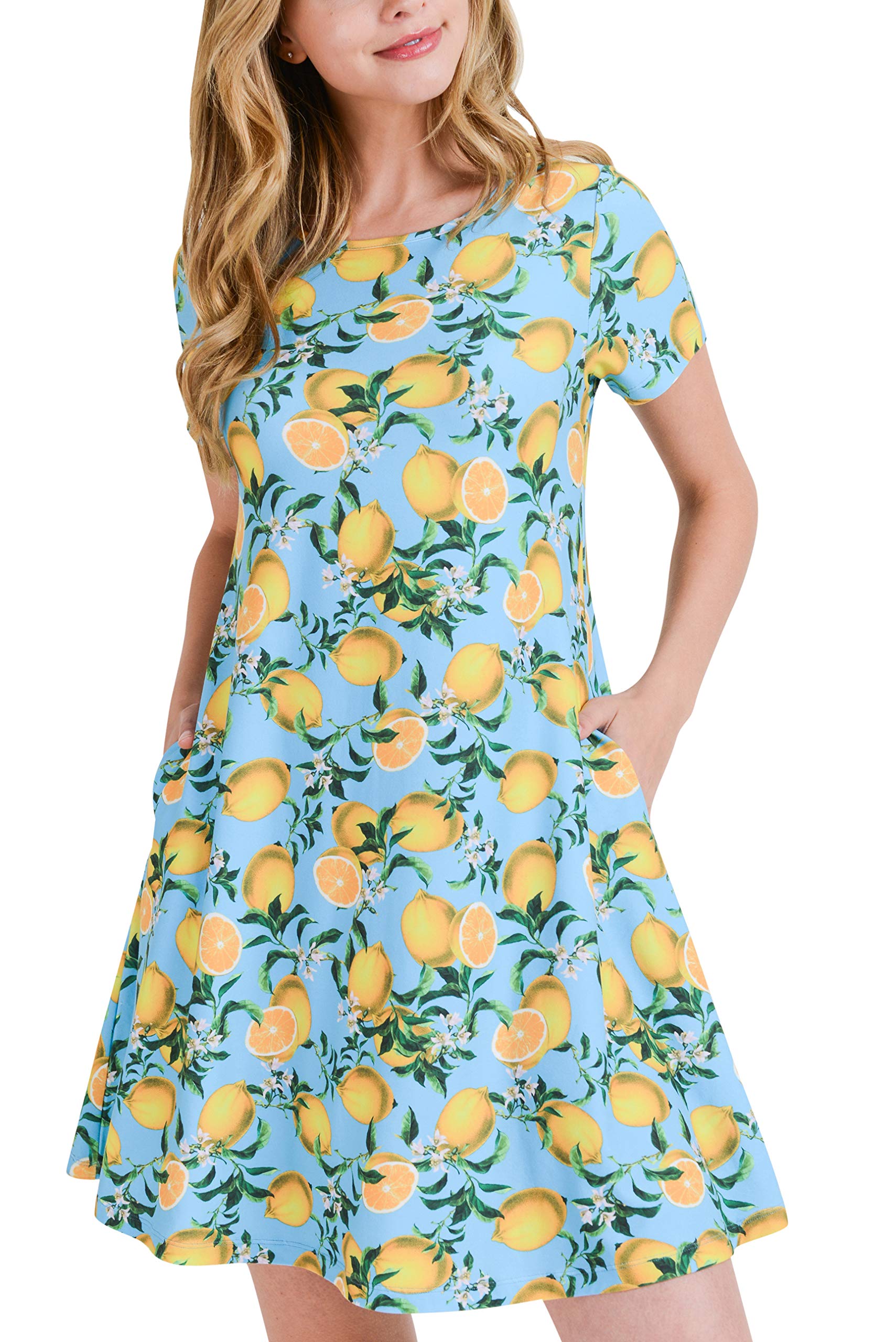 ICONOFLASH Women's Casual Summer Dresses with Pockets - Short Sleeve Floral Print Sundress for Beach, Vacation & Everyday Wear