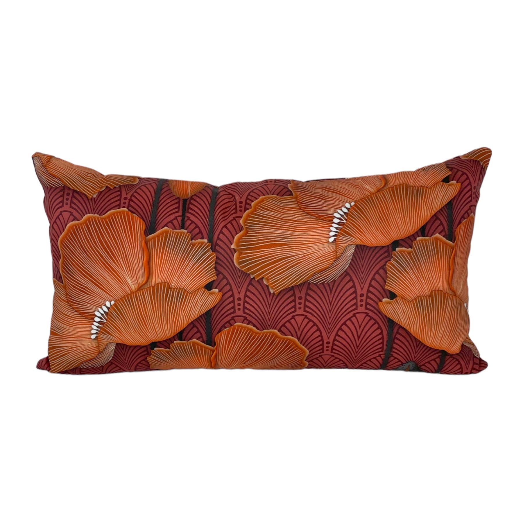Art Deco Poppies Burnt Orange Lumbar Pillow 12x22 - Decorative Couch Pillow for Living Room, Bedroom & Office