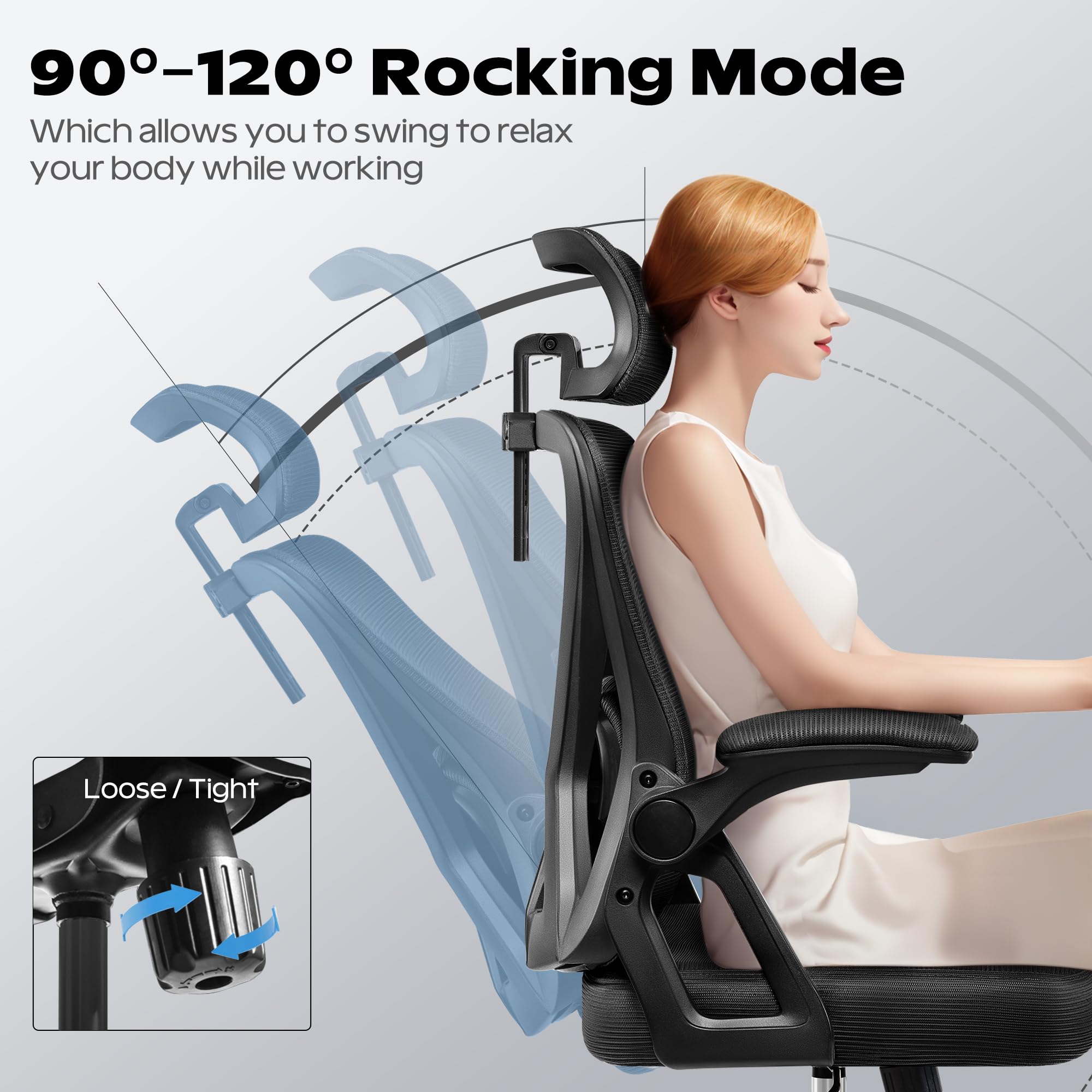 Ergonomic Office Chair with Headrest & Lumbar Support - High Back Mesh Computer Desk Chair with Flip-Up Armrests, Swivel & Rolling Wheels - Comfortable Task Chair for Home Office, Gaming & Workspace