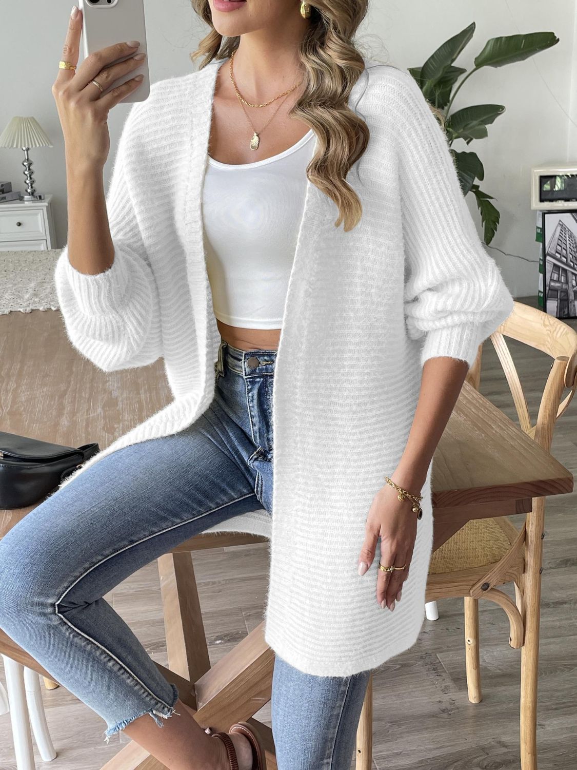 Women's Open Front Long Sleeve Knit Cardigan Sweater - Lightweight Loose Fit Cover Up for Fall & Winter - Perfect for Office, Layering or Casual Outfits