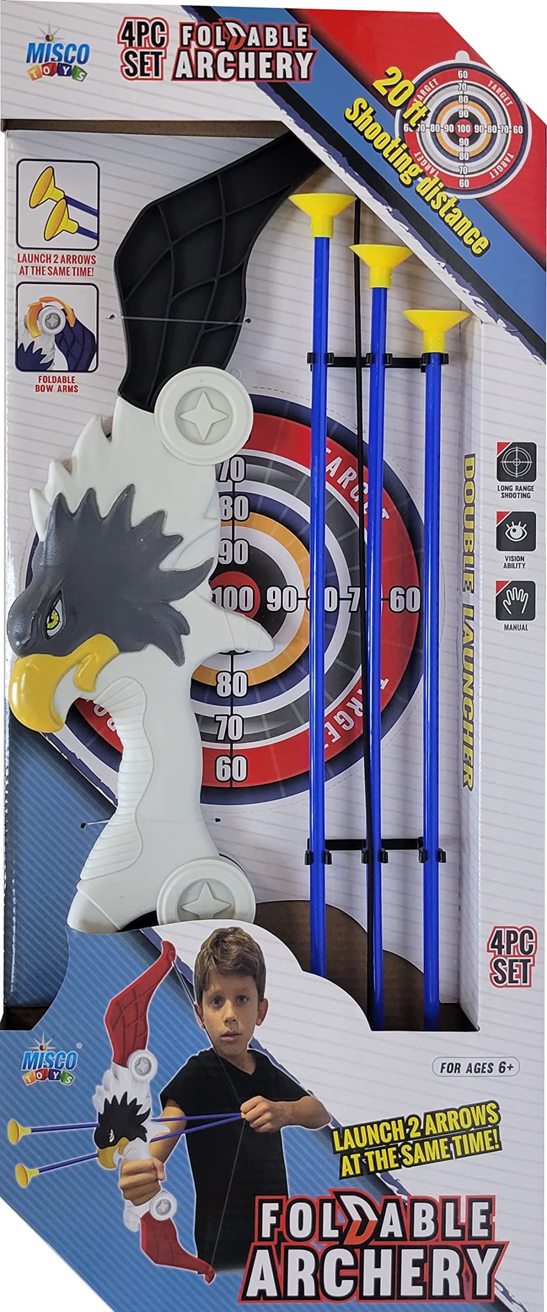 Misco Toys Kids Bow and Arrow Set - Safe Archery Toy with 6 Suction Cup Arrows for Outdoor & Indoor Play - Perfect Gift for Boys & Girls Ages 3-7 - Birthday, Backyard Games, Camping & Pretend Play