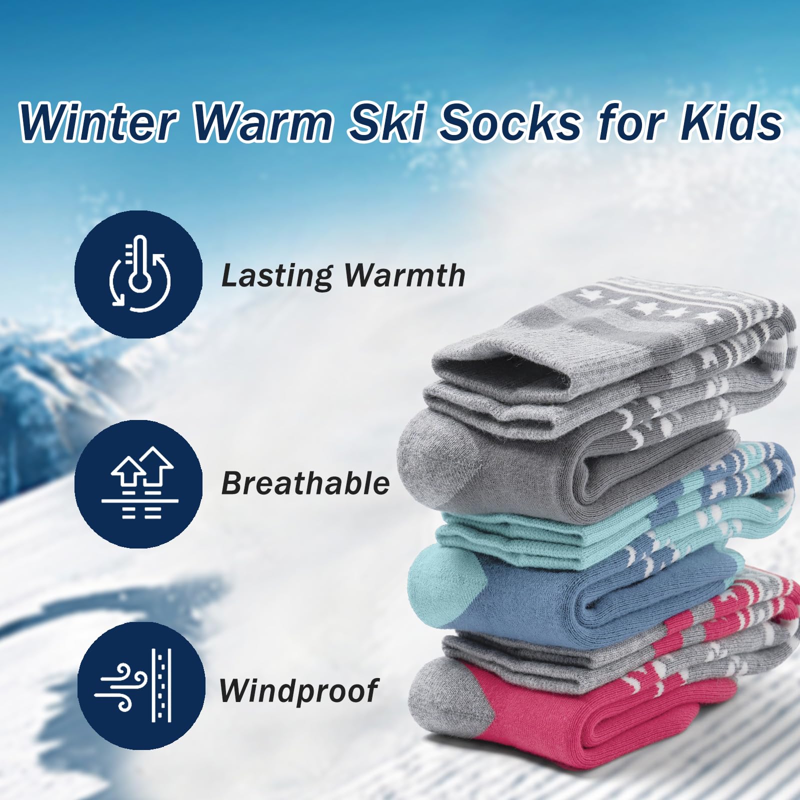 **Boys' Thermal Ski Socks - Warm Winter Long Socks for Kids - 3-Pack Cozy Multipack - Perfect for Snowboarding, Skiing & Cold Weather Activities**