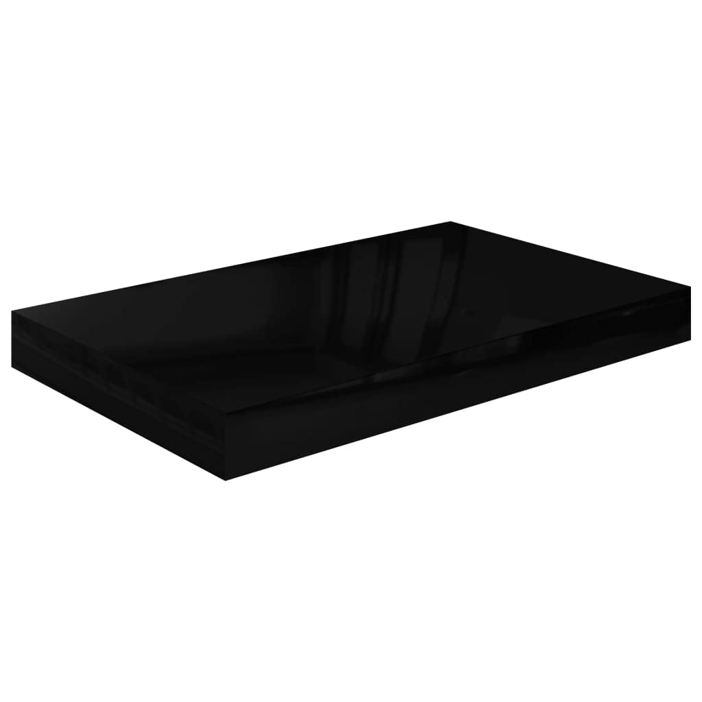 CHARMMA Floating Shelves Set of 4 - 15.7x9.1x1.5 Inch Wall Mounted Shelves for Home Decor, Rustic Wood Style MDF Shelves with High Gloss Black Finish - Perfect for Bedroom, Bathroom, Living Room, Kitchen & Laundry Room Storage & Display