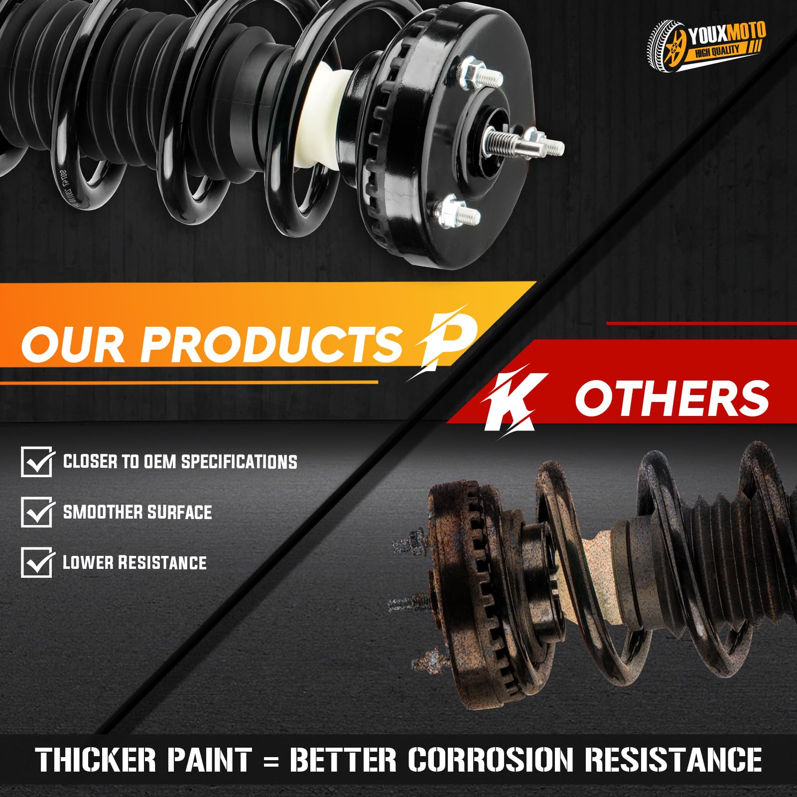 Dodge Challenger 3.6L 2012-2022 & Charger 2012-2022 RWD Front Complete Strut Assembly with Coil Spring - Shock Absorber Replacement (Set of 2) - Perfect for Smooth Ride & Suspension Repair