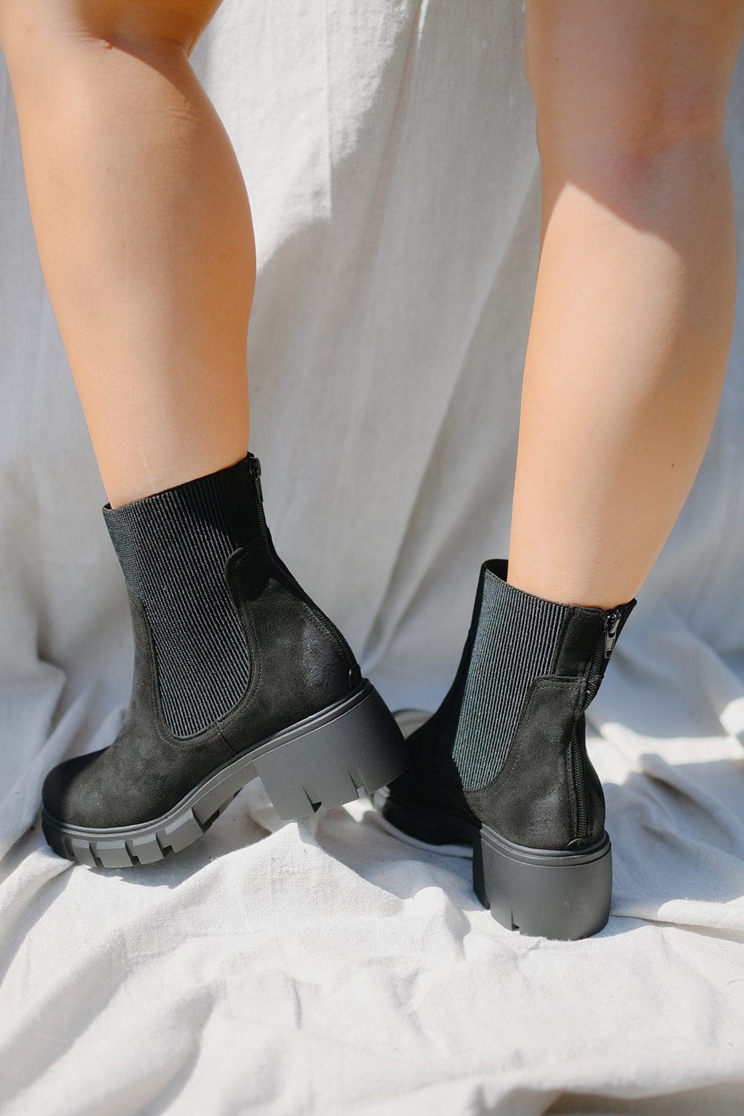 Black Suede Chunky Bootie Women's Ankle Boots - Stylish & Comfortable Fall Winter Shoes for Casual Outfits, Office Wear & Night Out