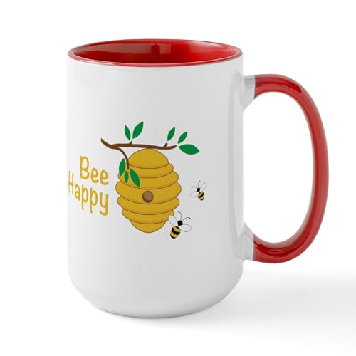 White/Red Inside - Bee Happy Mugs