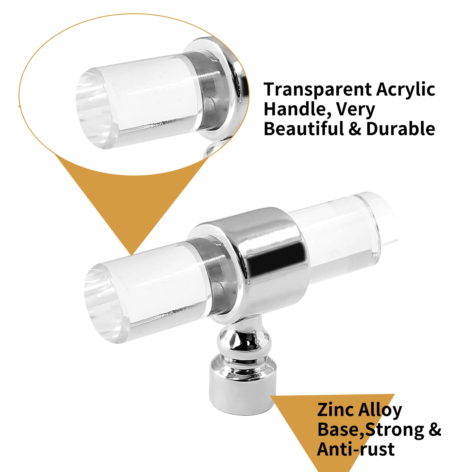 2 Pack Silver Acrylic Cabinet Knobs - Clear T Bar Drawer Pulls for Kitchen & Dresser (1.97