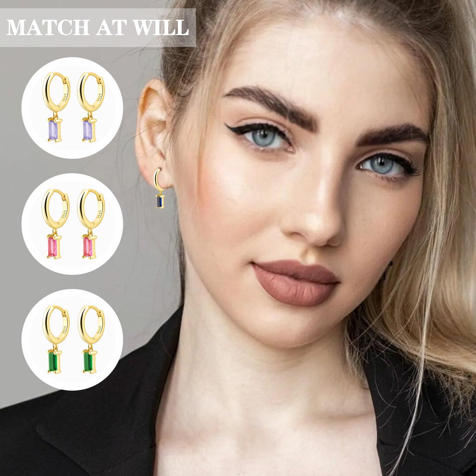 14K Gold Plated Huggie Hoop Earrings with Small Purple Drop - Hypoallergenic Dangle Earrings for Women & Girls - Elegant Jewelry Gift for Birthday, Anniversary & Special Occasions (Purple & Gold)