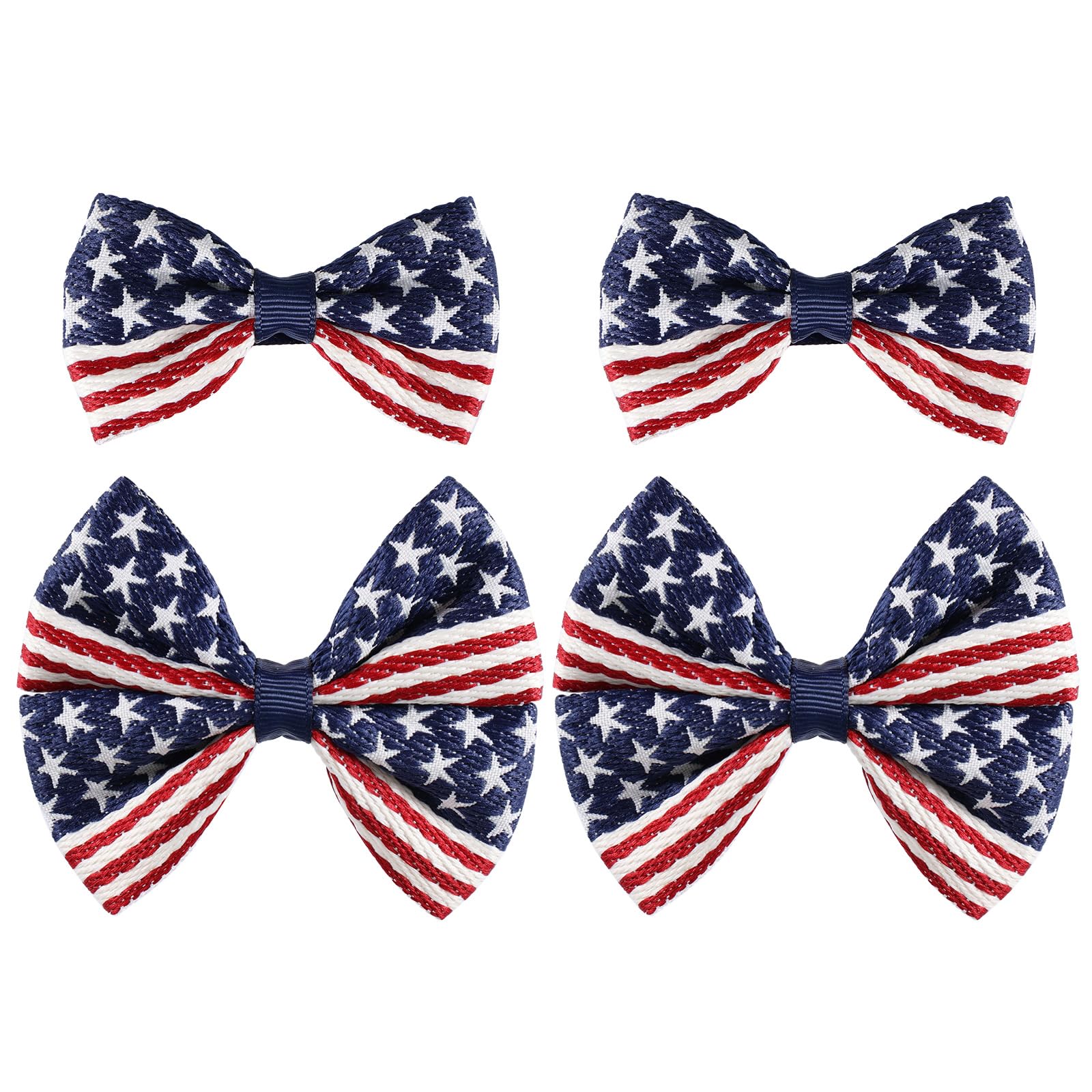 4 Pcs Girls American Flag Hair Bow Clips - Patriotic Red White Blue Stars & Stripes Alligator Hair Pins for July 4th, Independence Day, Memorial Day - Perfect for Outfit Decor, Party Accessories & Gifts