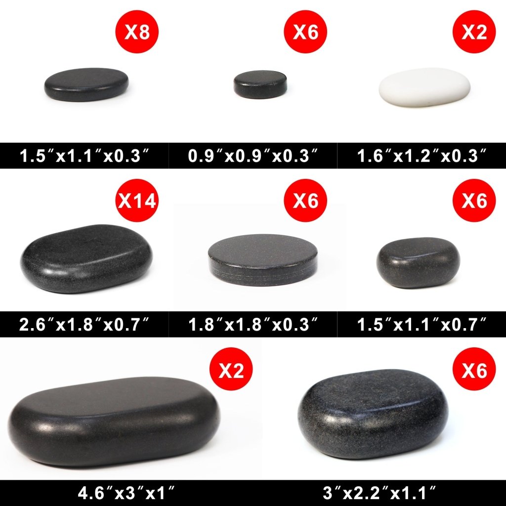 Premium 50-Piece Hot & Cold Stone Massage Therapy Kit - Natural Black Lava Basalt & White Marble Stones for Relaxation, Spa, Professional Use - Perfect for Full Body Massage, Stress Relief & Muscle Therapy