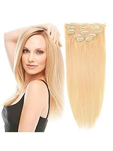 Bejoy 16 Inch Blonde 613 Brazilian Remy Human Hair Extensions - 7 Piece Clip-In Set with 16 Clips | Double Drawn Virgin Hair for Volume & Length | Perfect for Parties, Weddings & Daily Styling