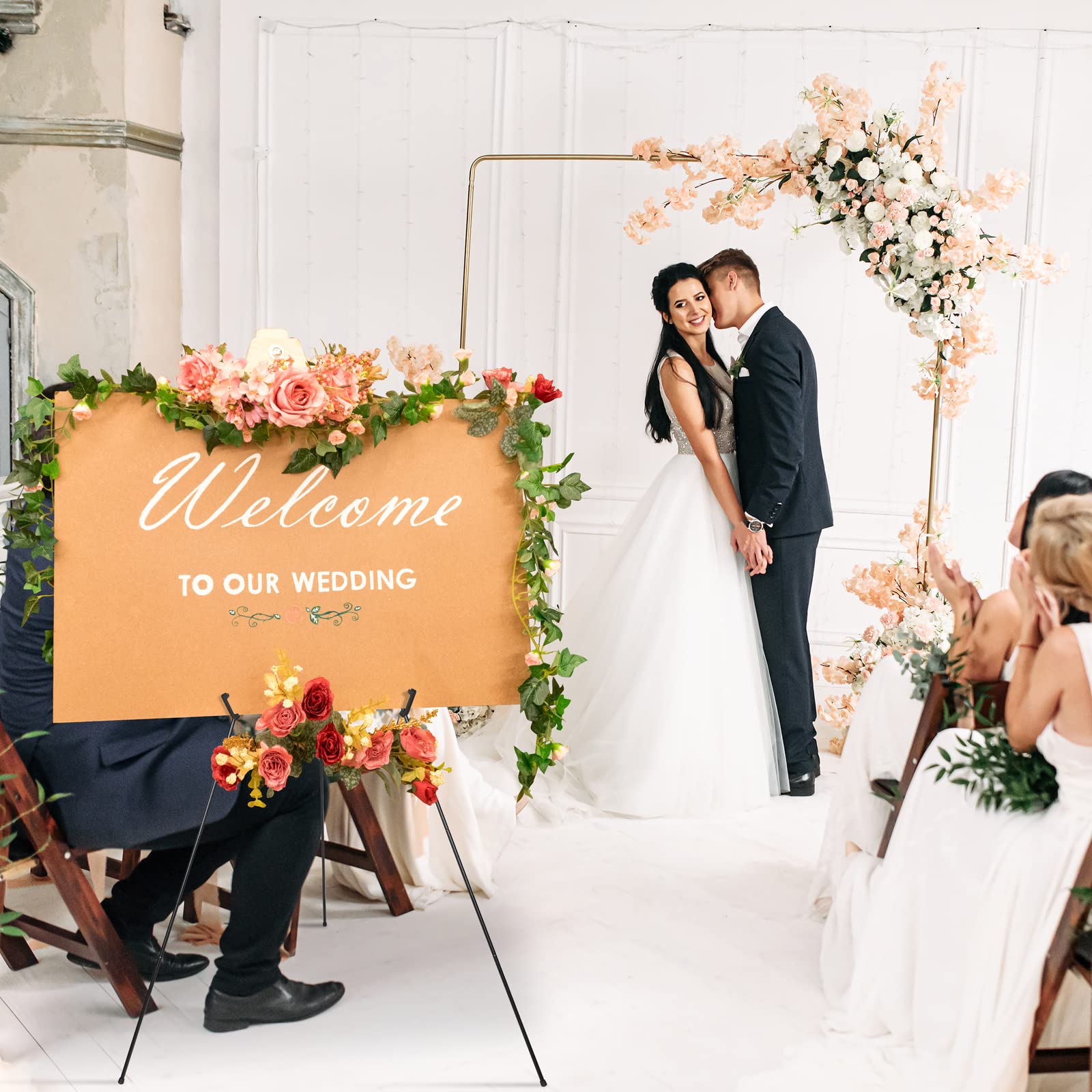 Yexiya 10 Pack 65 Inch Heavy Duty Foldable Metal Easel Stands with Carrying Bag - Black Floor Tripod Display Holder for Wedding Signs, Posters, Art Canvas - Supports 44 lbs - Perfect for Events, Galleries & Classrooms