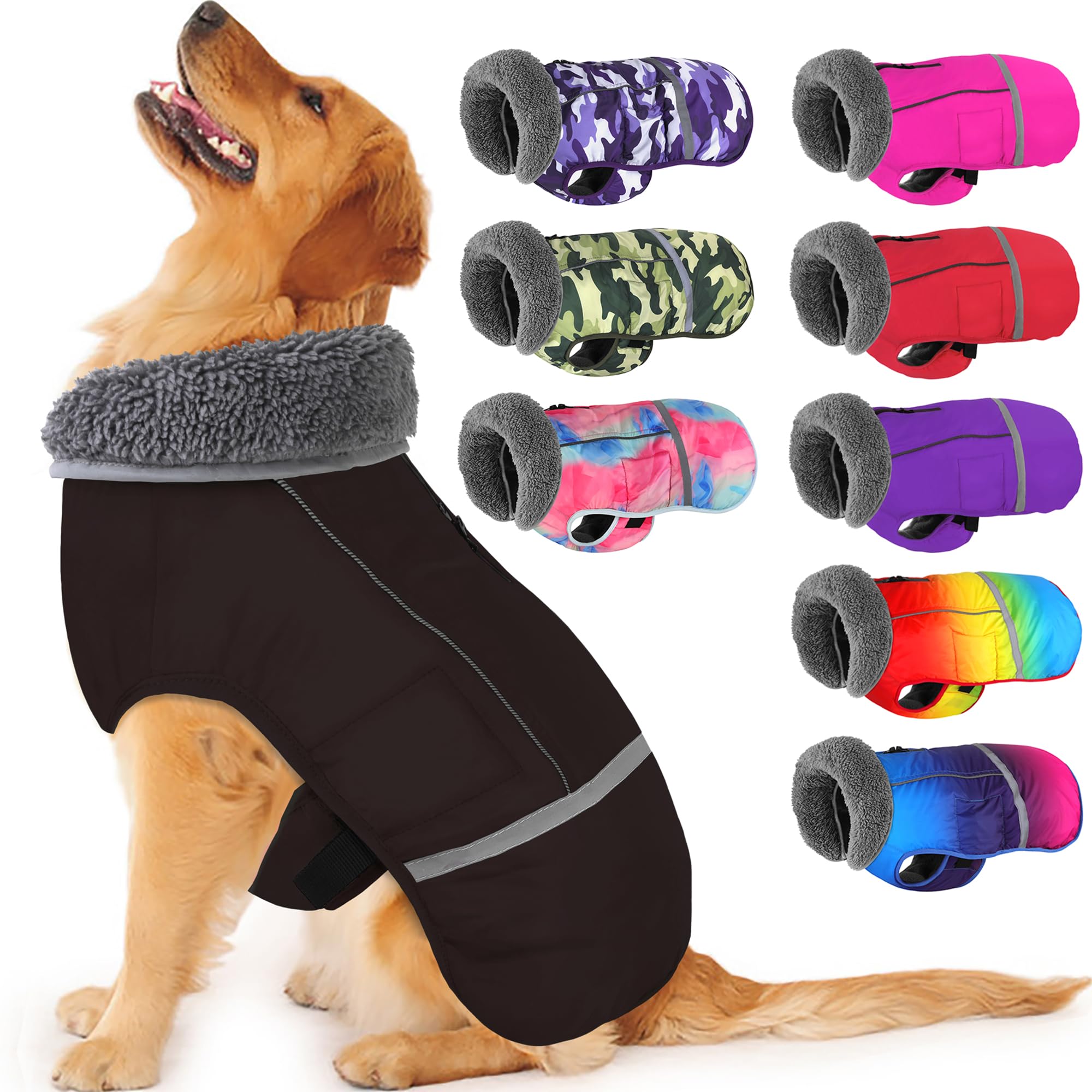 Dogcheer Waterproof & Windproof Dog Coat - Adjustable Winter Jacket with Reflective Strips & Buckle for Small, Medium, Large Dogs (Black, Size M) - Ideal for Cold Weather, Snow Adventures & Night Walks