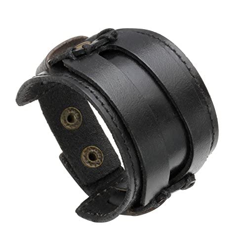 MILAKOO Punk Style Genuine Leather Bracelet - Wide Cuff Bangle Wristband for Men & Women | Perfect for Rock Concerts, Gothic Fashion & Everyday Streetwear