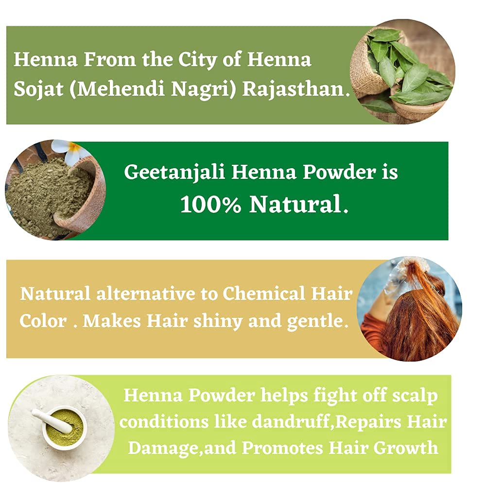 Geetanjali Herbal Henna Powder for Hair Care & Conditioning | 100% Natural Hair Dye | Chemical-Free | 400g | Safe for DIY Hair Coloring & Tattoos
