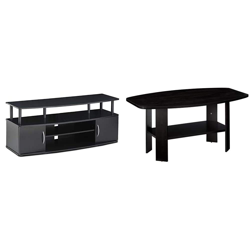 Furinno Jaya Large TV Stand for 50 Inch TVs - Blackwood Entertainment Center with Simple Design & Coffee Table in Espresso Finish - Perfect for Living Room, Home Theater & Gaming Setup