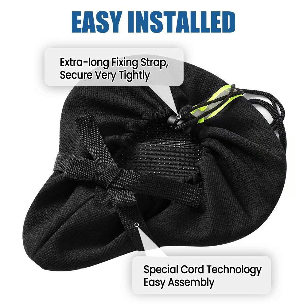 Premium Memory Foam Bike Seat Cushion Cover - Extra Wide & Soft Bicycle Saddle Pad for Men & Women - Universal Fit for Exercise Bikes, Cruisers, Spin Bikes - Waterproof & Comfortable for Long Rides, Commuting & Indoor Cycling Workouts