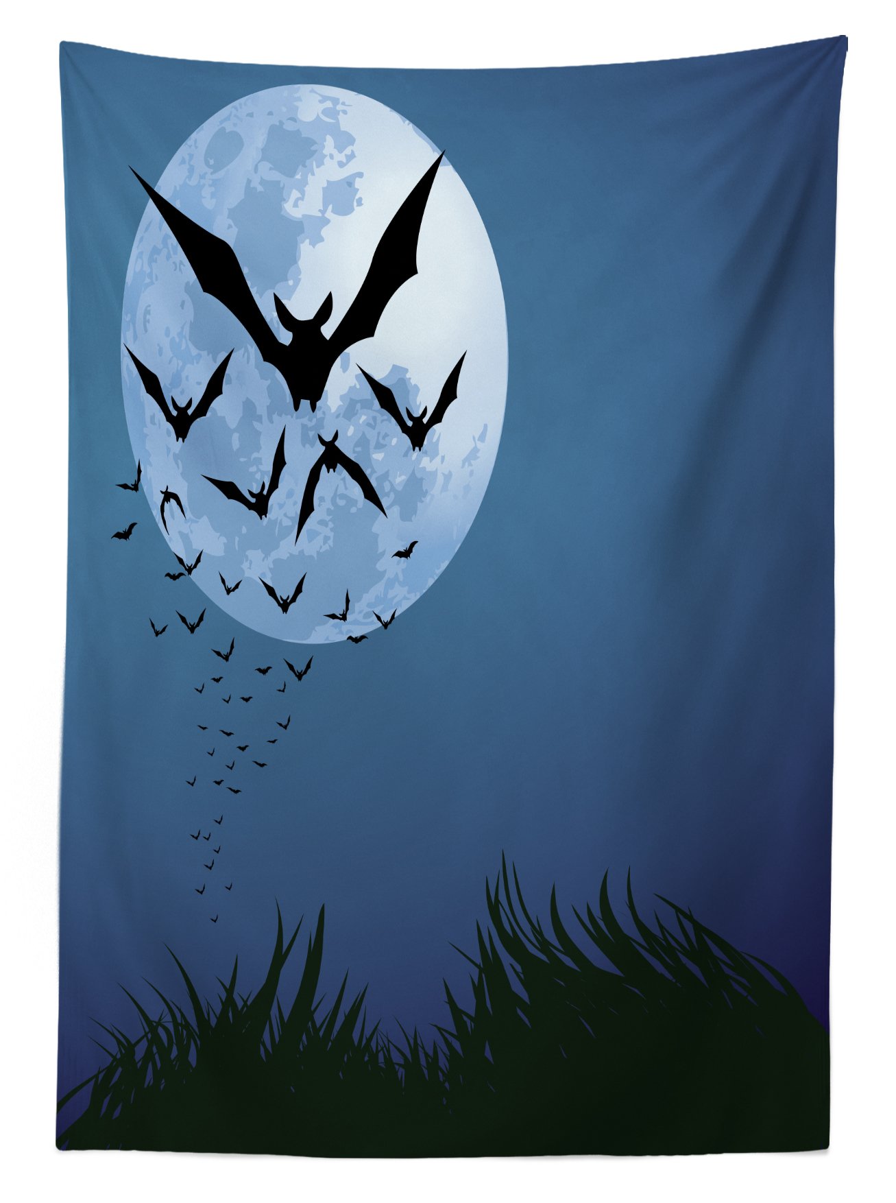 Ambesonne Halloween Tablecloth - Cloud of Bats Flying Through Night with Full Moon Design, Washable Outdoor Picnic Table Cover 58x120 Inches, Night Blue Black Grey - Perfect for Fall Parties, Spooky Decor & Seasonal Gatherings